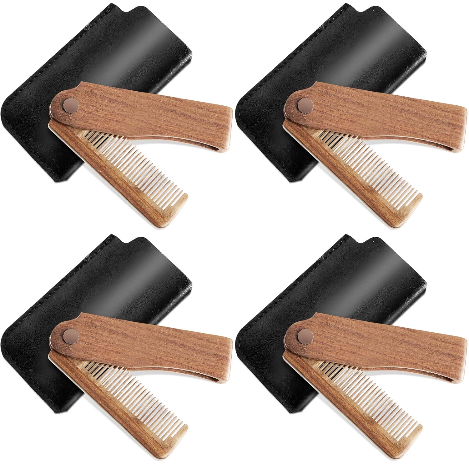 4 Sets Folding Beard Comb Mustache Comb Pocket Wooden Comb