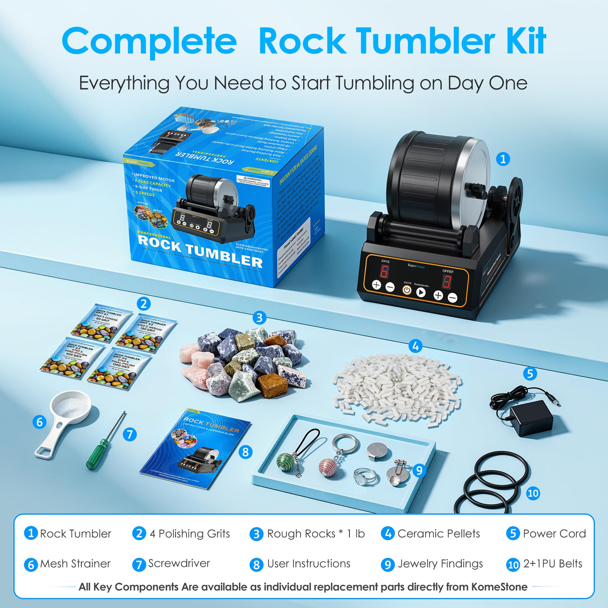 KomeStone Rock Tumbler Kit - Polish Rocks! -8