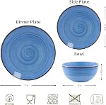 Melamine Dinnerware Set, Plates And Bowls Sets for 4, 12PCS Blue Color Dinnerware Sets, Unbreakable Dinnerware Dishwasher Safe BPA Free(Blue)