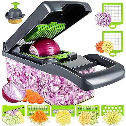 Vegetable Chopper - Onion Chopper & Potato Peeler, 14 in 1 Multifunctional Food Chopper, Kitchen Vegetable Slicer Dicer Cutter, Veggie Chopper with 8 Blades, Fruits Chopper
