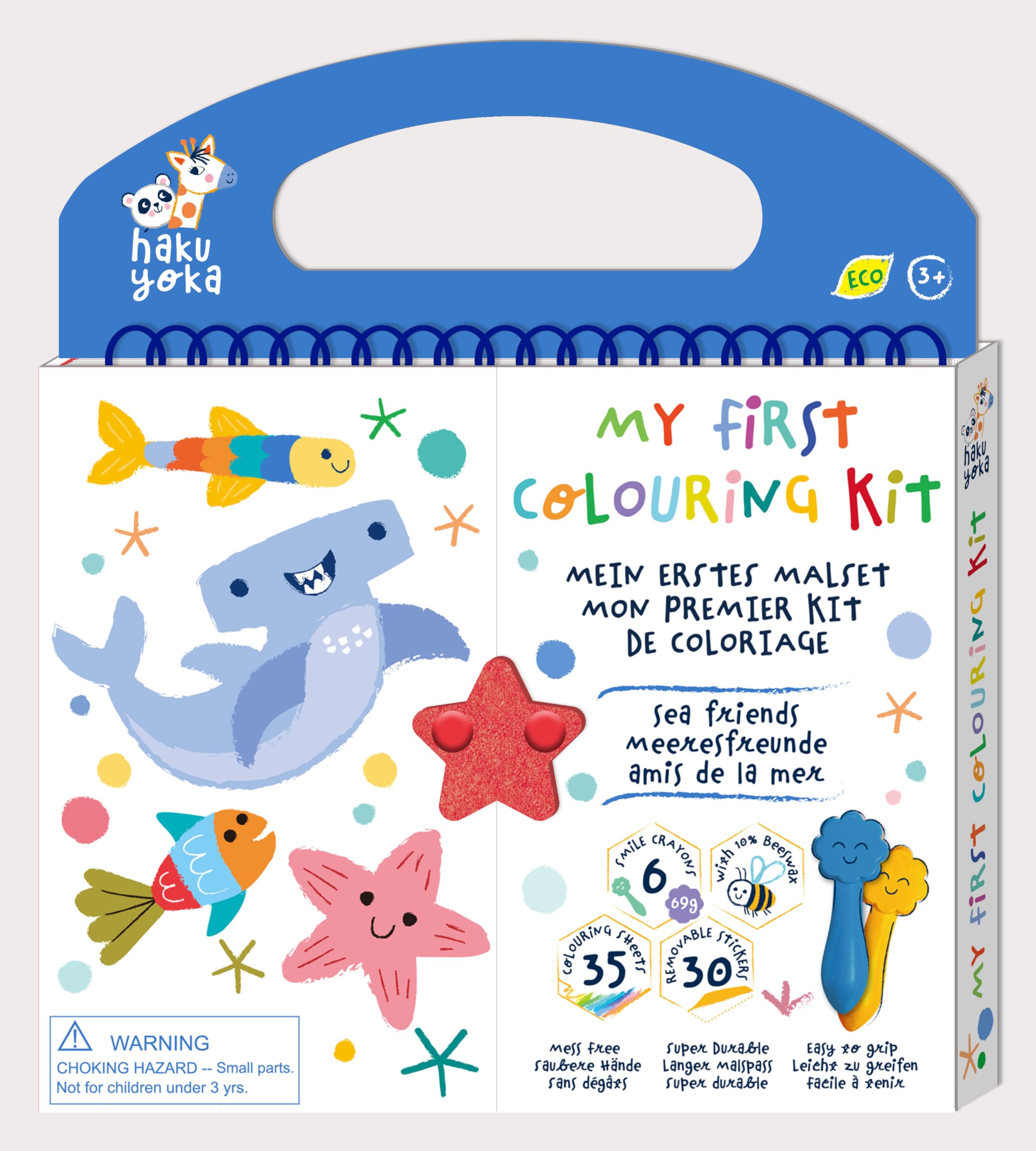 Haku Yoka Sea Friends My First Colouring Kit, On The Go Colouring Kit with 6 Smile Beeswax Crayons, A Fun Activity Colouring kit for Kids. FSC Certified