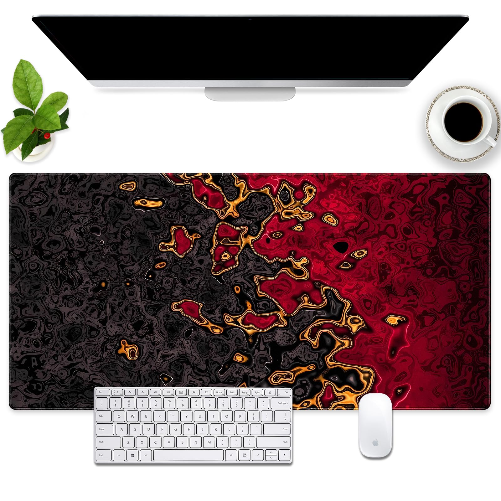 Wunpvty Red and Black Gaming Mouse Pad for Desk, Fluid Abstract Art Desk mat Extended Large Desk Pad ๏ผXXL Mouse pad for Home or Office Computer Laptop 31.5 X 15.7 inch, Song-240530