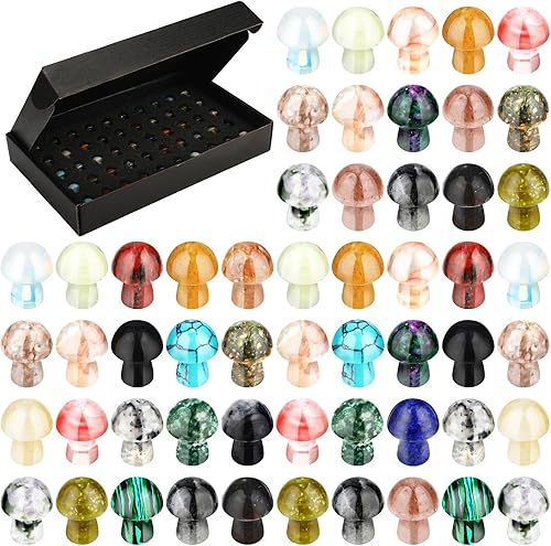 Fumete 50 piezas de escultura de hongo de cristal, decoración a granel, lindos mini cristales de hongos tallados a mano pulidos en forma de hongo