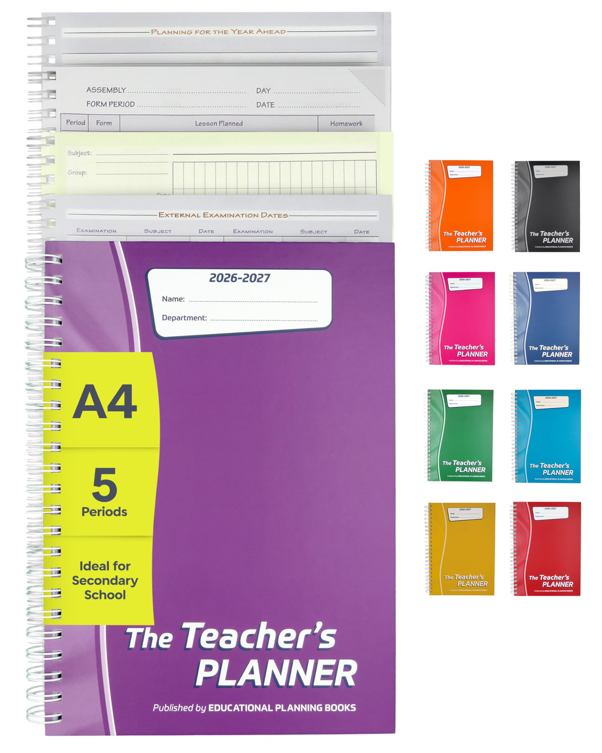 Educational Planning Books - The Teachers Planner 2026-2027 for Secondary School – A4 – Five Period Day – Page-a-Day & Undated, with Dedicated Pages for Year Planning, Exams, Marking and more (TP13-P)