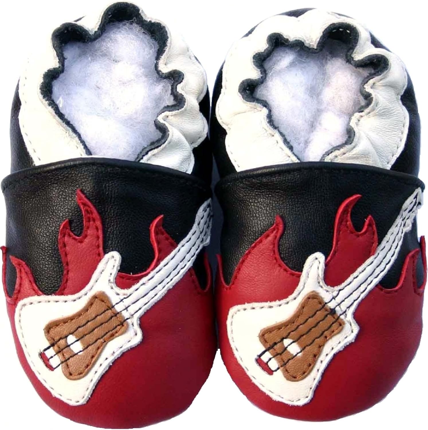 Jinwood Leather Soft Sole Baby Shoes Boys Girls Shoes Infant Children Kid Toddler Crib First Walk Gift Guitar Black 0-3Y