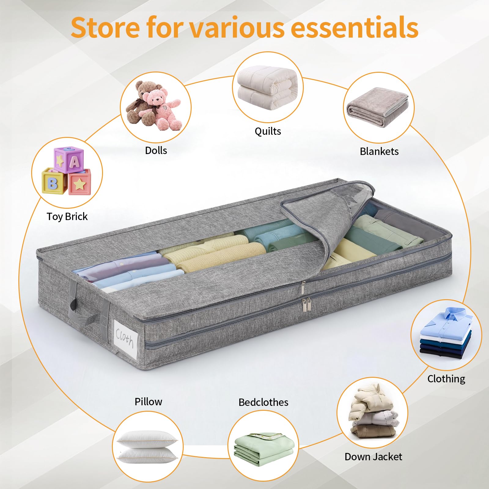 GARPROVM Caja de almacenamiento estable para debajo de la cama, juego de 3 unidades, 85 x 40 x 12 cm, forma estable, con cremallera central, almacenamiento para edredones, ropa, ropa de cama, mantas