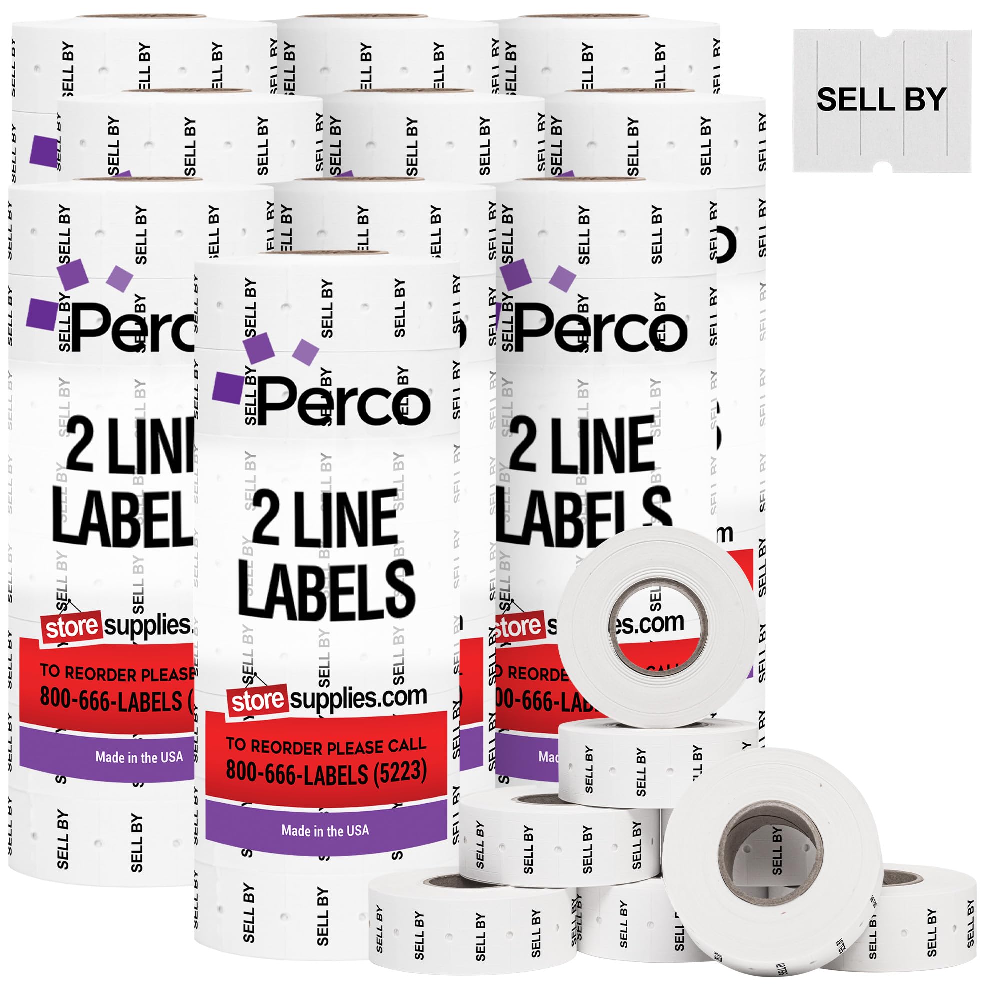 Perco Etichette per pistole Perco a 2 linee, 10 buste, 60.000 etichette per pistole Perco a 2 linee