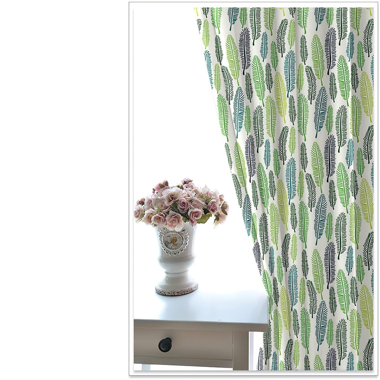 Gardinen Blickdicht, Thermovorhänge Grün Blattmuster 2er Set H 160 x B 96 cm Abdunkelnde Vorhänge Ösen für Wohnzimmer