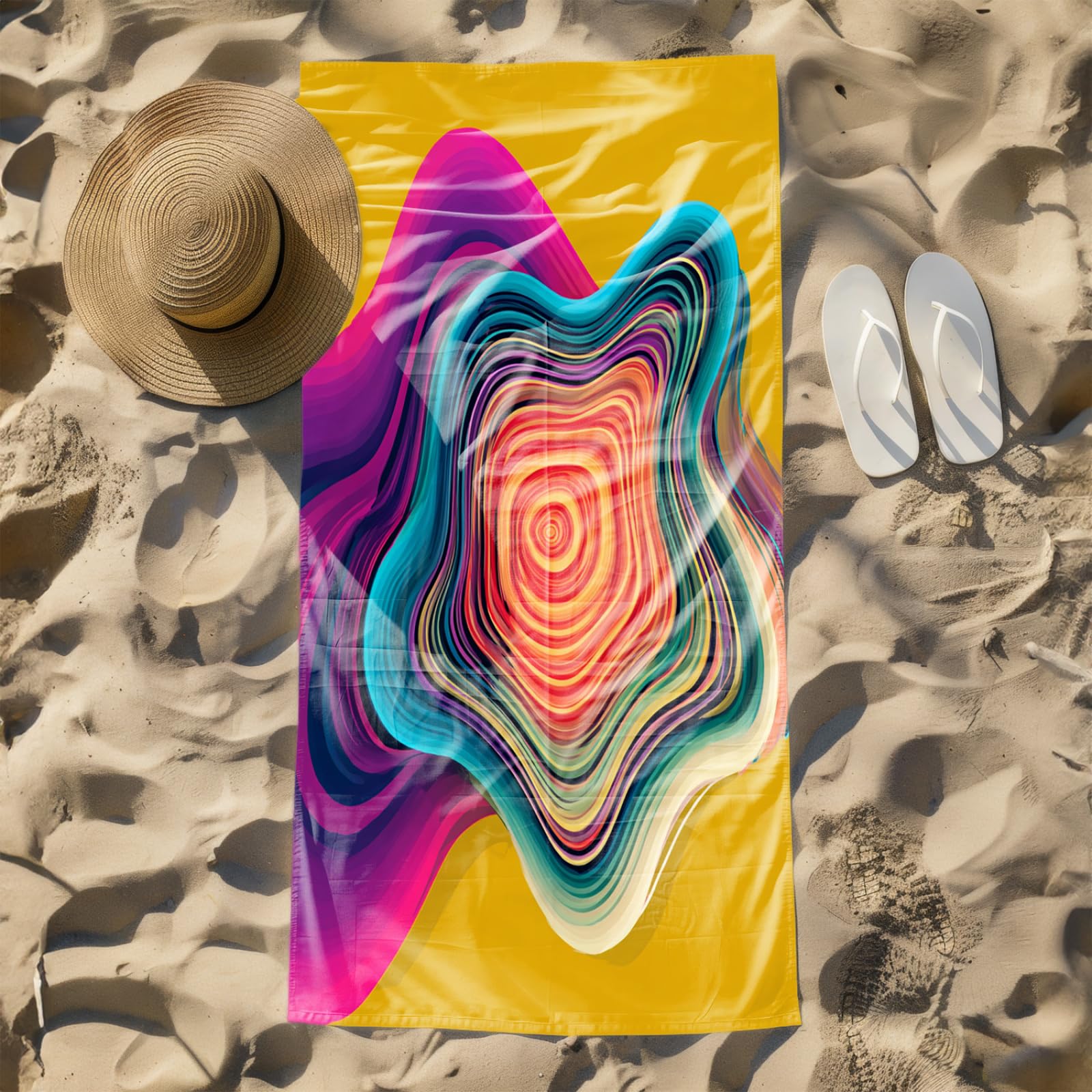 Generico Telo Mare Grande Modello Giallo Viola | Microfibra Telo Mare Antisabbia Leggero Compatto Asciugatura Rapida Assorbente Per Piscina Bagno Lavabile Fino