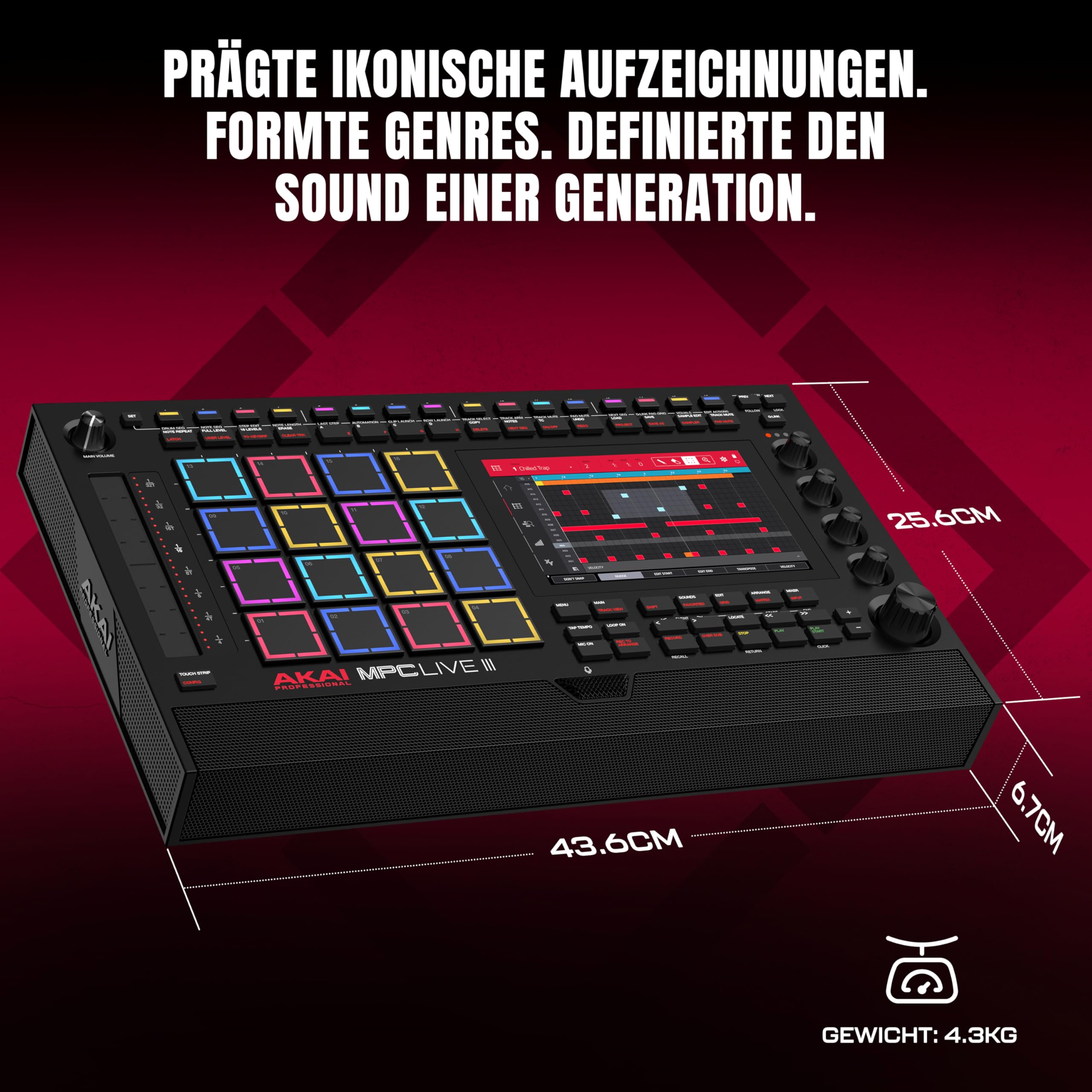 Akai Professional MPC Live III tragbares Musikproduktions-Center | Standalone, MPCe Pads, Touchscreen, Stereo Lautsprecher, Mikrofon, Akku, Bluetooth, WLAN