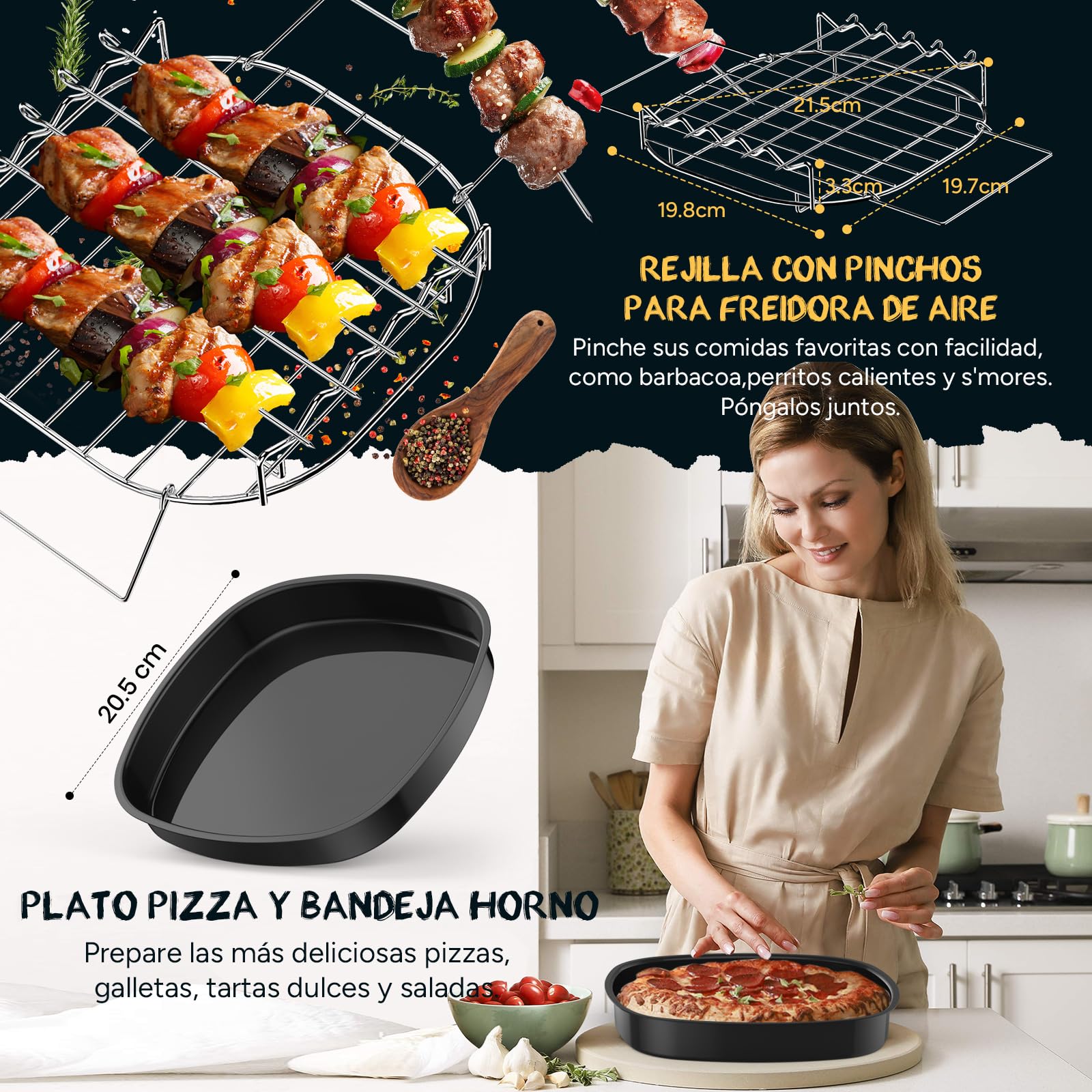 Accesorio Para Freidora De Aire, 3 Pisos Rejilla Para Freidora De Aire, Rejilla De Acero Inoxidable Accesorios Para Airfryer COSORI 5,5L/4,7L Cecotec 6L/5.5L