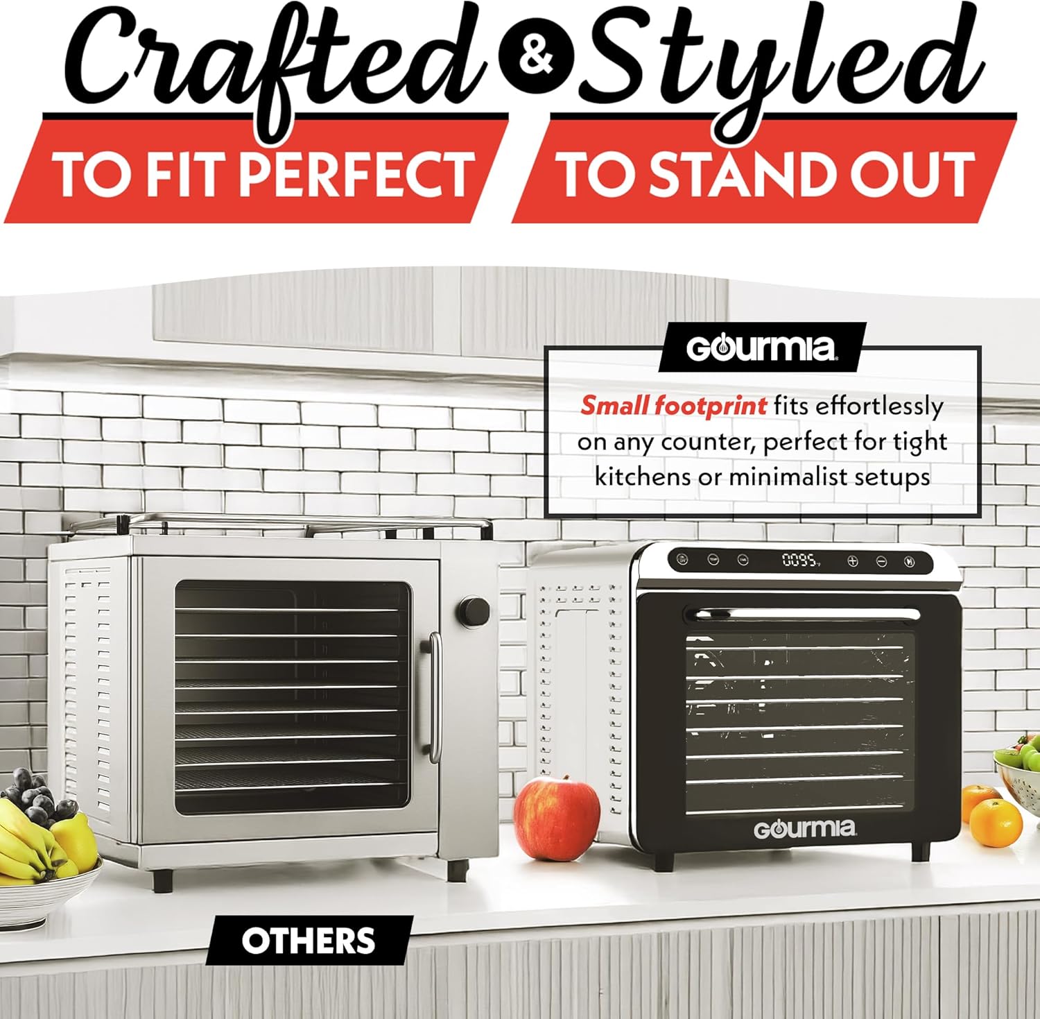 Gourmia 8-Tray Food Dehydrator – Digital Stainless Steel Food Dryer for Jerky, Fruits & Herbs, 95F–185F Temp Control, 30min–48H Timer, Silent Brushless Motor, Even Drying, Includes Recipe Book