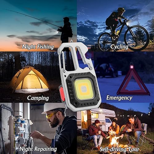 Miniatura 7 de Llavero de luz de trabajo, 7 modos de luz, mini linterna de bolsillo de alto lúmenes LED brillante, pequeña linterna potente, recargable,