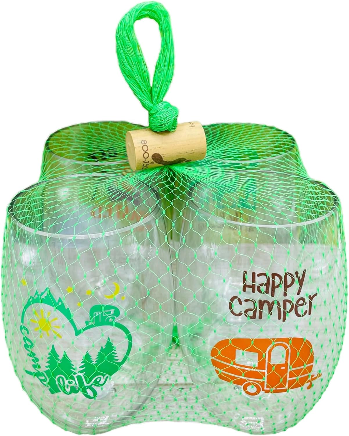 Set of 4 Shatterproof Designer 16 oz Plastic Wine Glasses MADE in the USA (CAMPING)