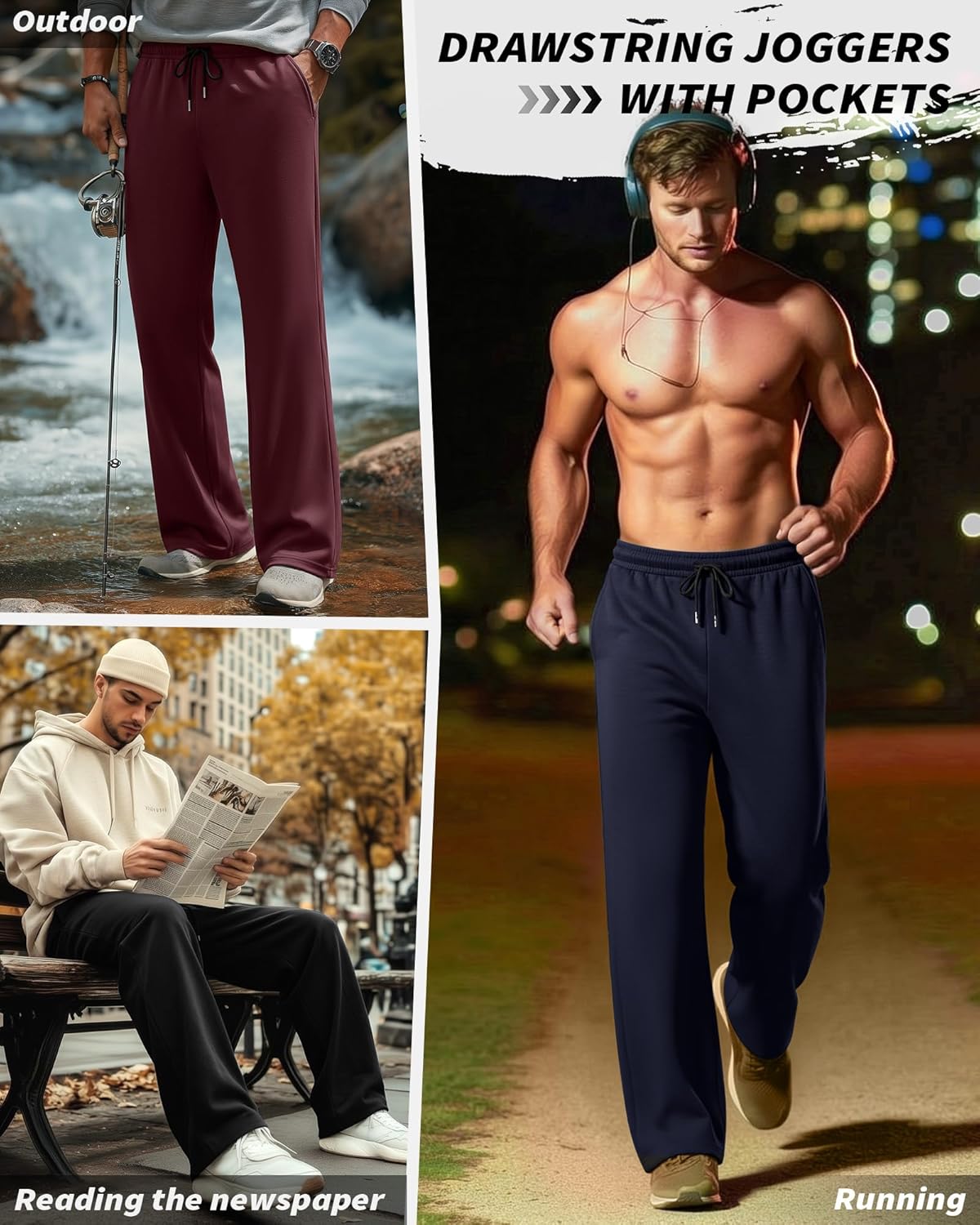 4 Pack Mens Big and Tall Sweatpants Athletic Workout Lounge Open Bottom Pants Drawstring Joggers with Pockets
