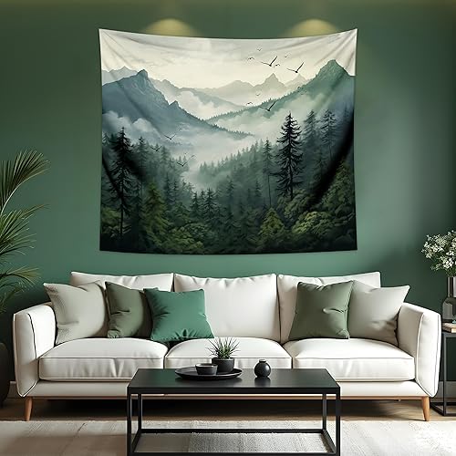 QGHOT Tapiz de bosque brumoso, tapiz de árbol natural, tapiz de pared grande con niebla para dormitorio, sala de estar, decoración del hogar (60 x