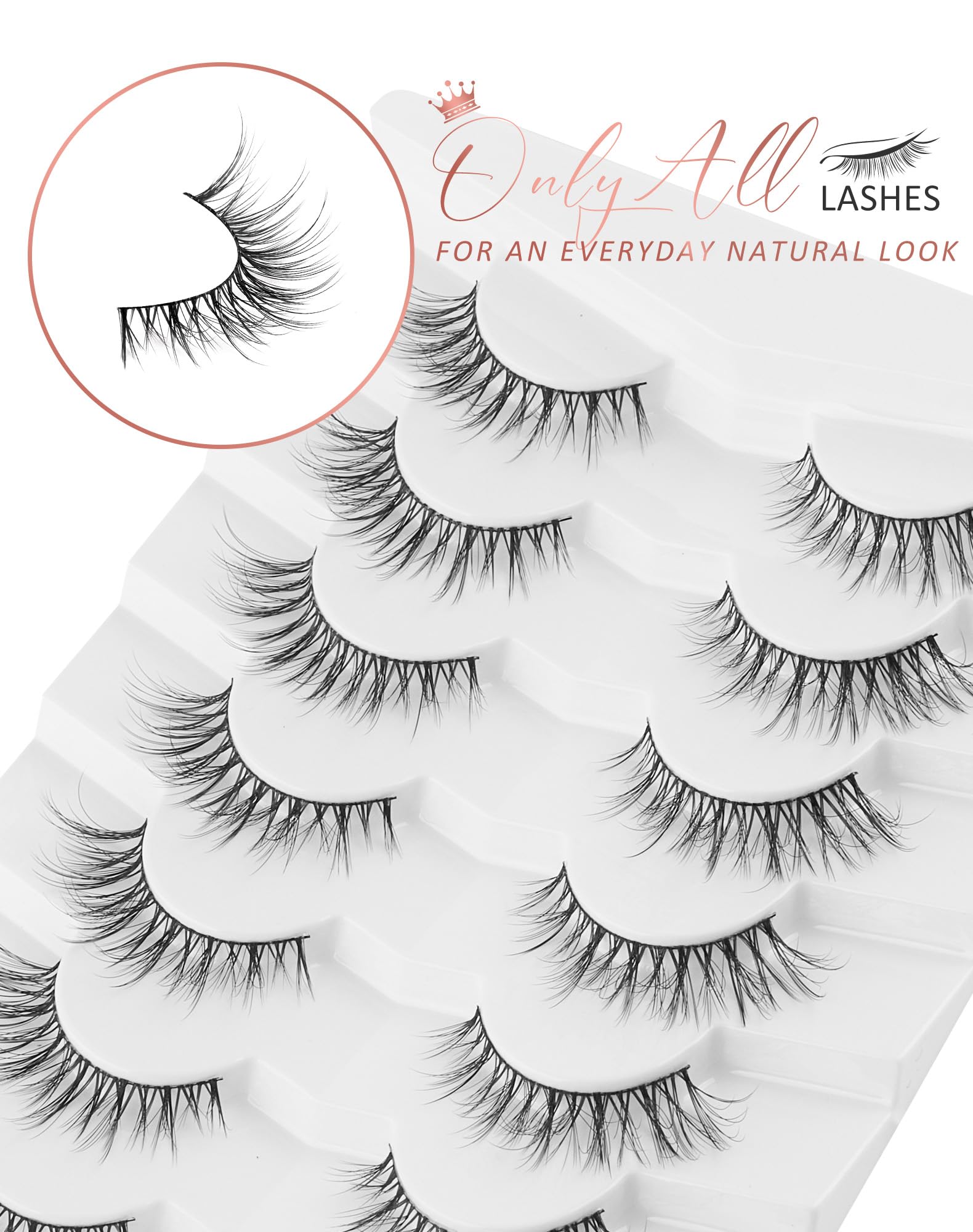 Onlyall False Eyelashes Natural Fake Eye Lashes Wispy False Lashes D97, Black/Brown, 1 pair (Pack of 7) - Image 3