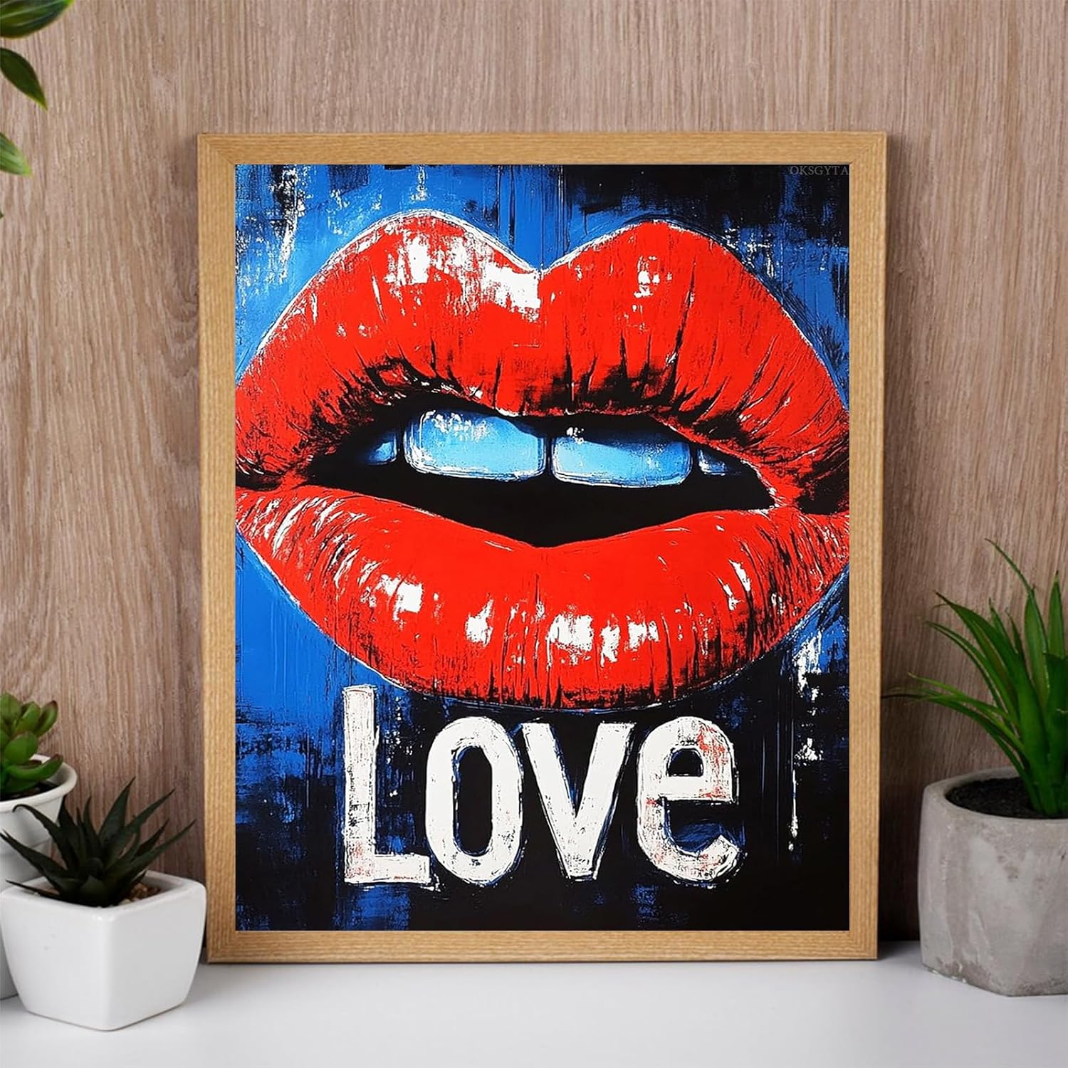 OKSGYTA Red Lip Pop Art Paint by Numbers Kits 16x20 inch Canvas DIY Oil Painting for Adults with Brushes and Acrylic Pigment Graffiti Love Mouth Abstract Art Picture for Home Decor (Without Frame)