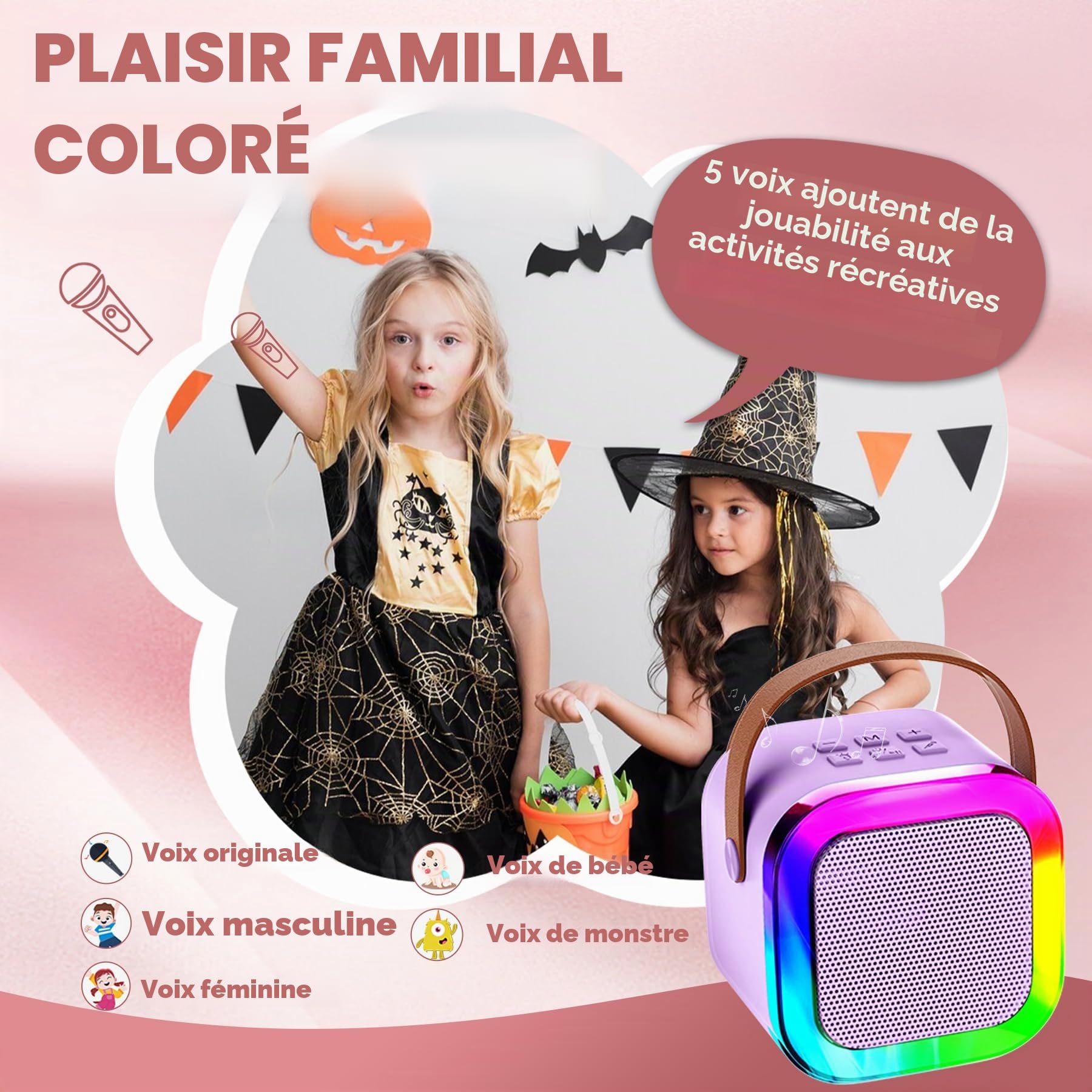 Mini Machine de karaoké pour Enfants et Adultes, Mini Machine de karaoké avec 2 Microphones sans Fil, Cadeaux d'anniversaire pour Filles âgés de 6, 7, 8, 9, 10, 12 Ans, Purple