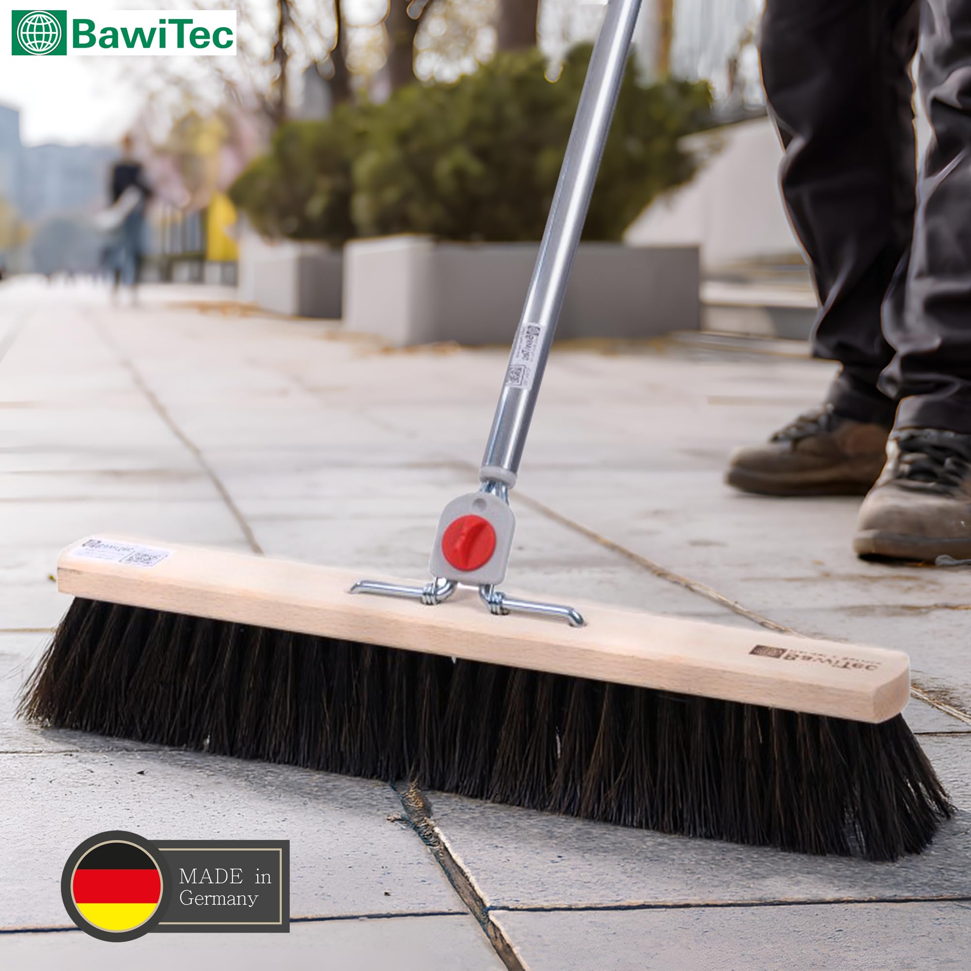 Straßenbesen Arenga Borsten Besen 40cm mit 4-Loch-System Stiel Alustiel