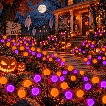 OZS 6 Pack Orange Purple Halloween Decorations Outdoor Solar Firefly Lights