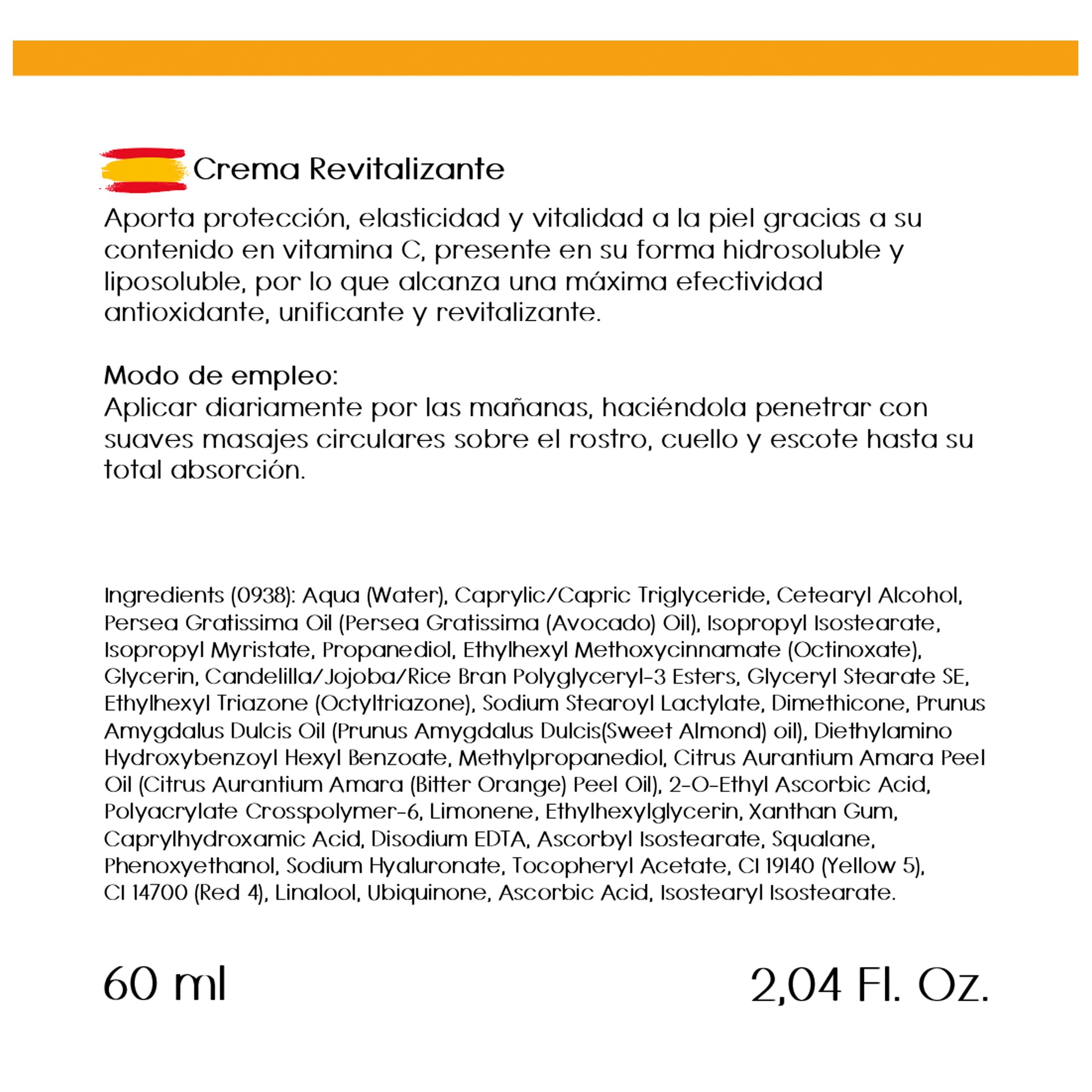 Crema Revitalizante Vitamina C Antioxidante, Unificante, protección solar FPS 15, VITA-C Cream. Double Vitamin C System, 60 ml