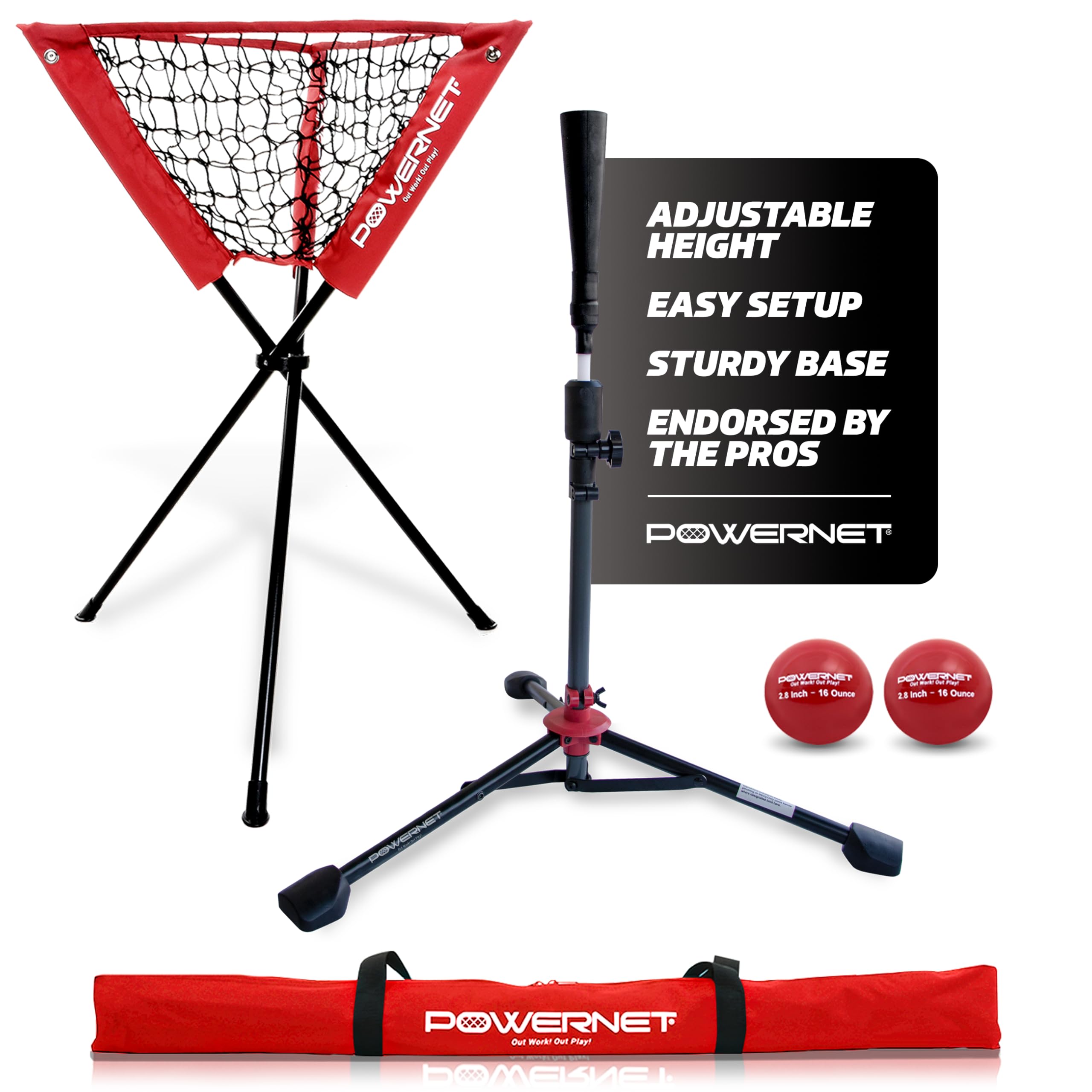 PowerNet Corbin Carroll Coaches Bundle Ball Caddy + Tee + 2 Pack Heavy Weighted Training Balls for Baseball Softball, Focus on Hitting Drills, Improve Contact Rate Power and Follow Through