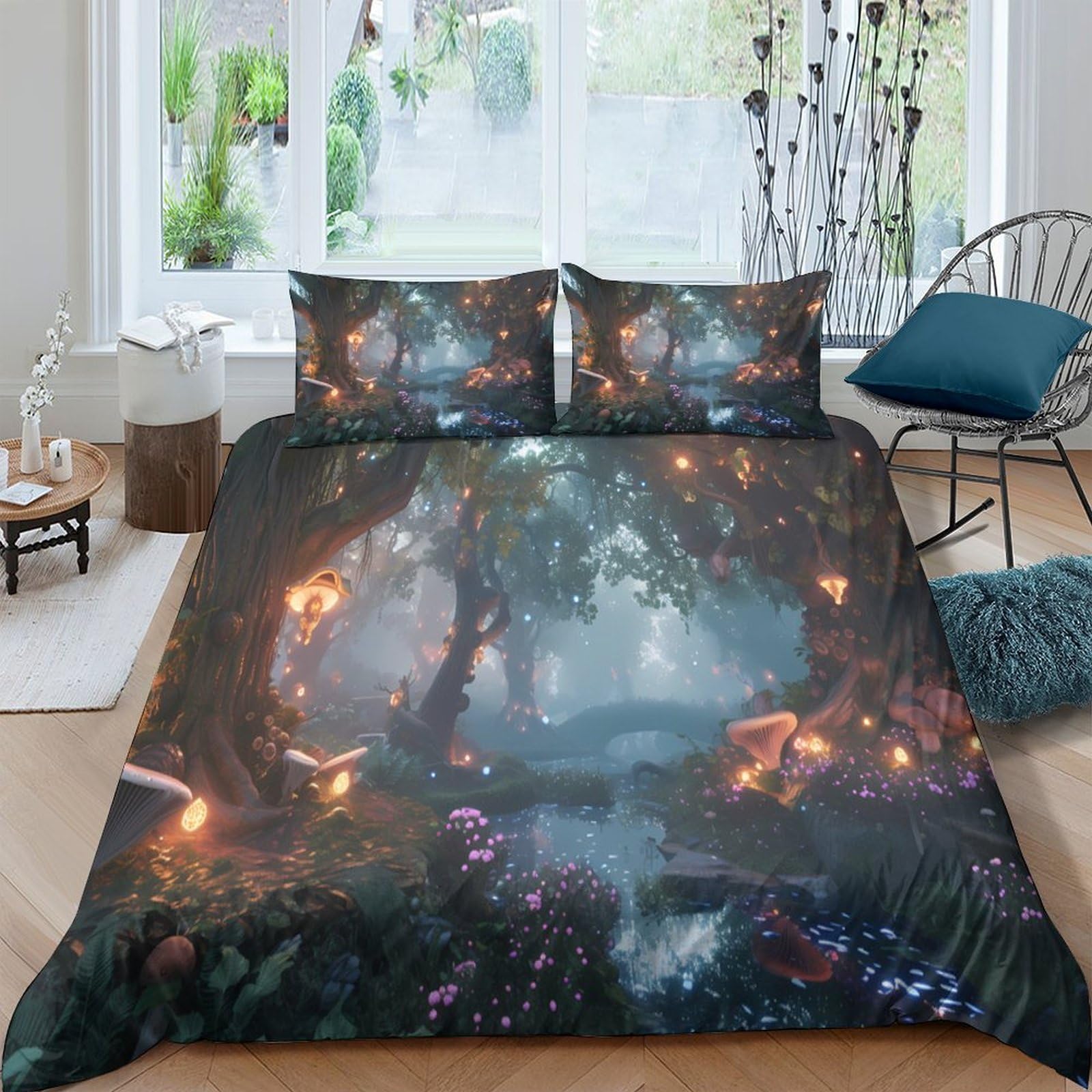 Ctjqhvkz Style-10 3D Printed Enchanted Forest Fitted Sheet Microfiber Soft Breathable Magical Night Bed Cover For Bedroom Dorm Room Decor Single（135X200cm）