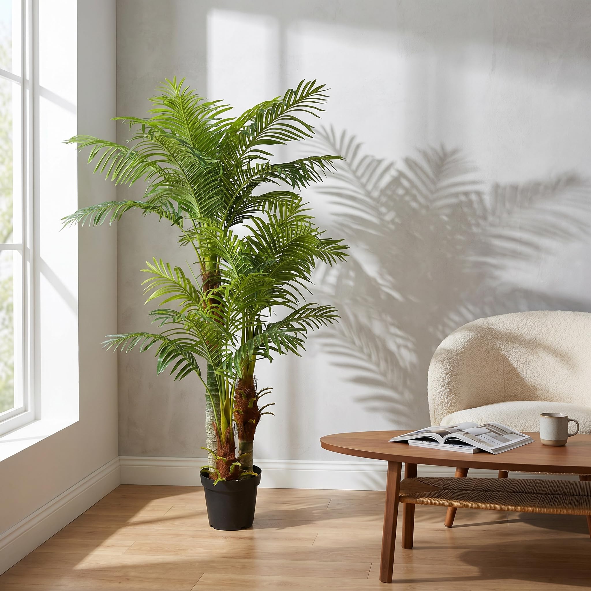 Große Künstliche Palme Deluxe 180cm mit 3 Stämmen und 30 Palmenwedel Kunstpflanze Kunstpalme Zimmerpflanze