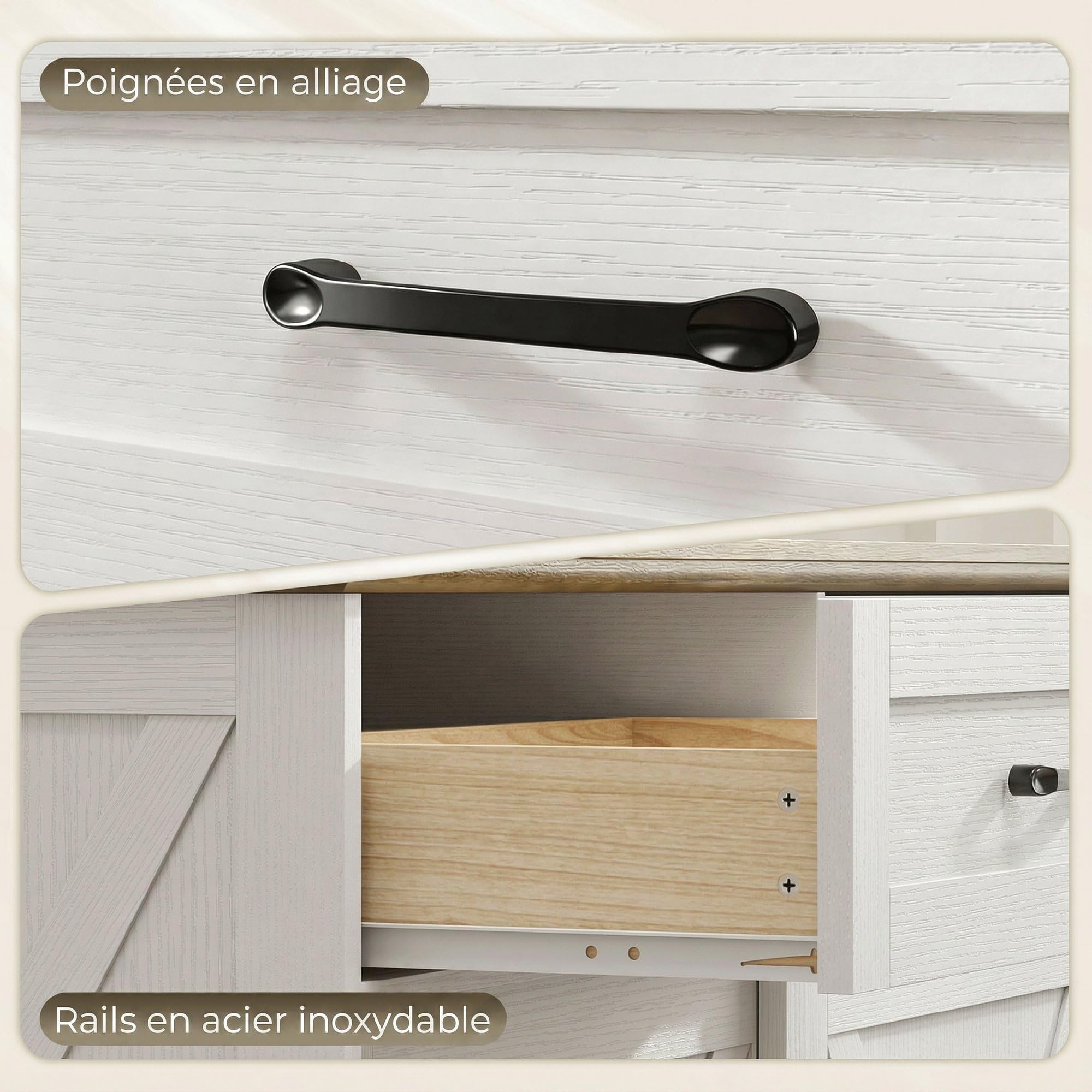 HOMCOM Îlot Central Cuisine, Buffet Cuisine, Meuble de Rangement avec 2 Tiroirs, 2 Portes Coulissantes et Étagère Réglable, Style Rustique, 106,4 x 57 x 92 cm, Blanc et Marron