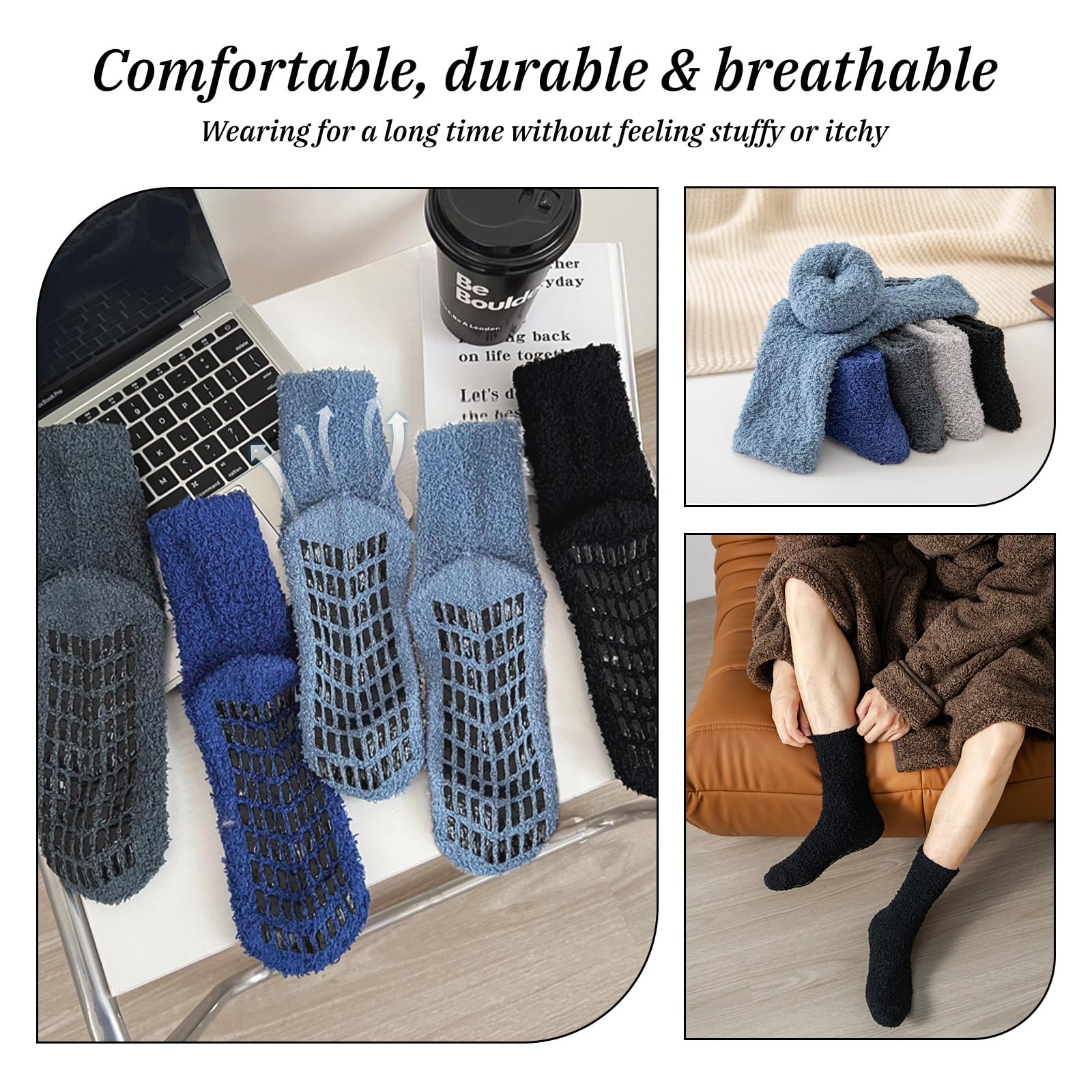 Flintronic Calcetines Invierno Antideslizantes Hombre Calcetines Térmicos Gordos