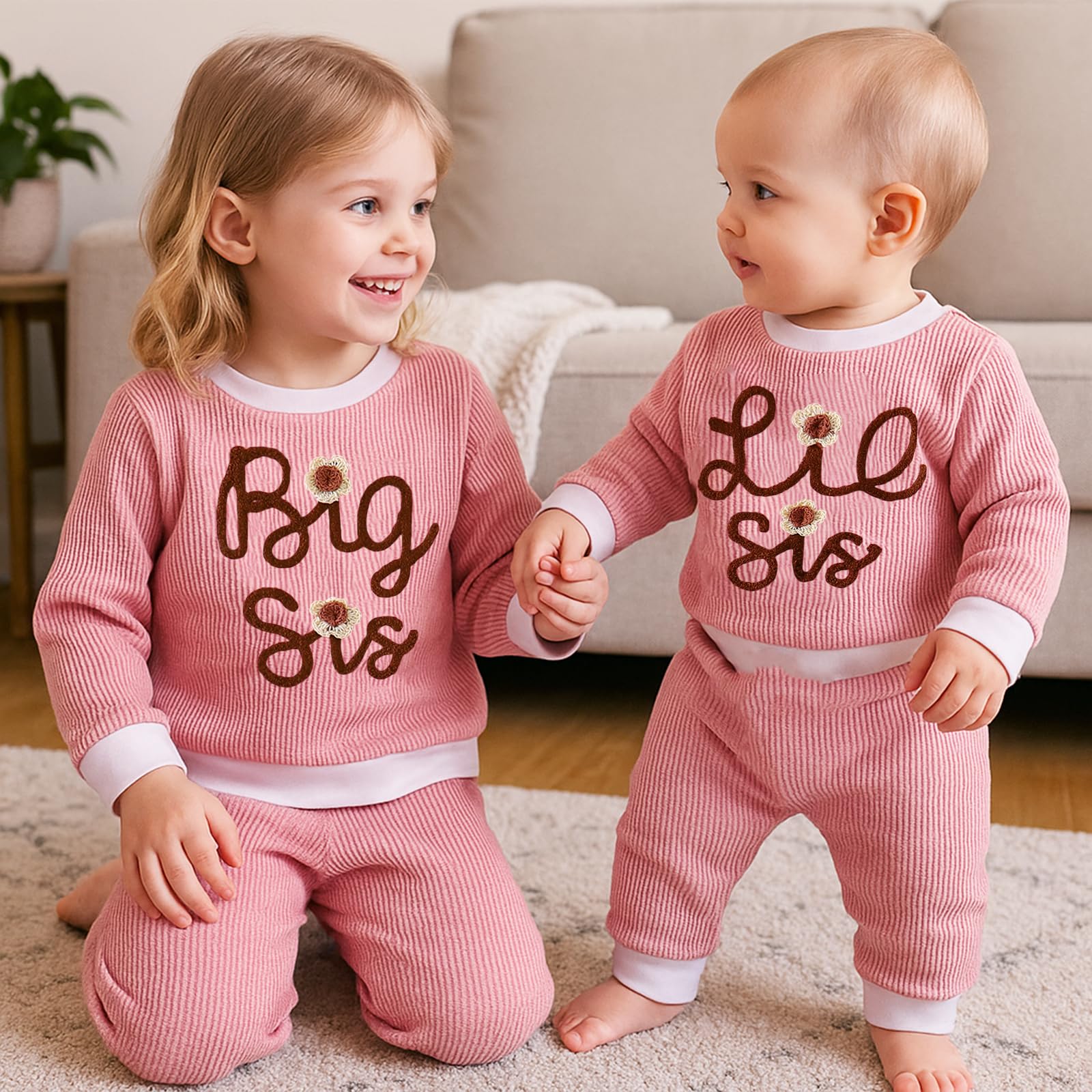Winmany Große Schwester, kleine Schwester, passende Outfits, Kleinkind, Mädchen, Rosa, langärmelig, Sweatshirt, Oberteil, Hose, Set, Herbst und Winter