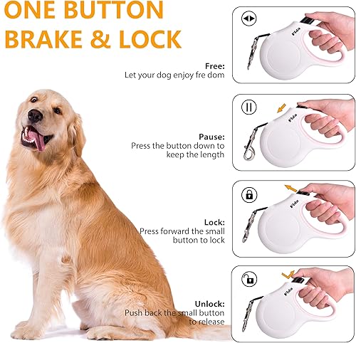 Miniatura 4 de Fida - Correa retráctil para perro con dispensador y bolsas para desechos, para razas XSML, 16 pies resistente para mascotas, mango suave, cinta