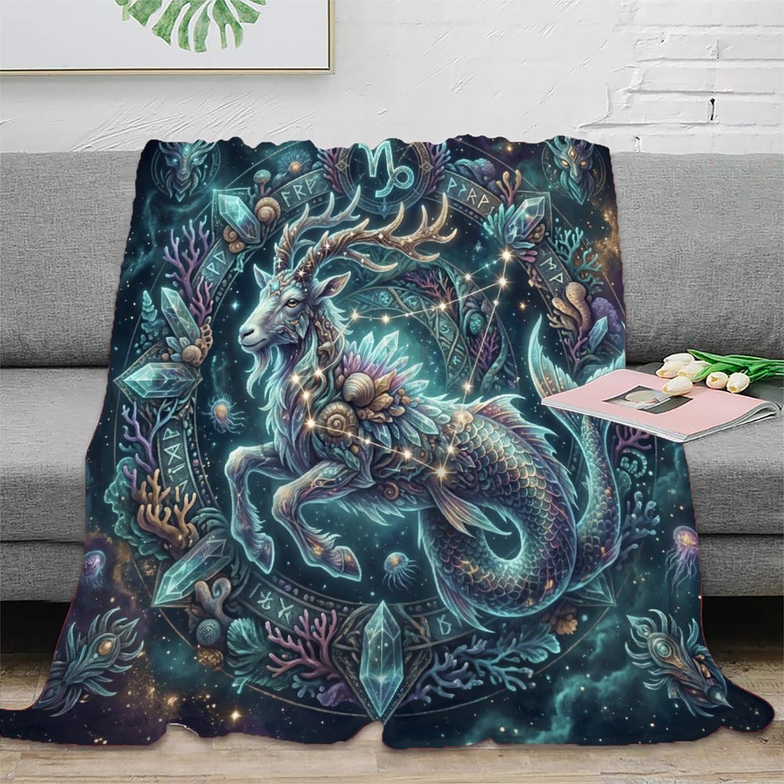 W7C8U2X3 Capricorn Zodiac Mysterious Flannel Throw Blanket, Office Nap Use