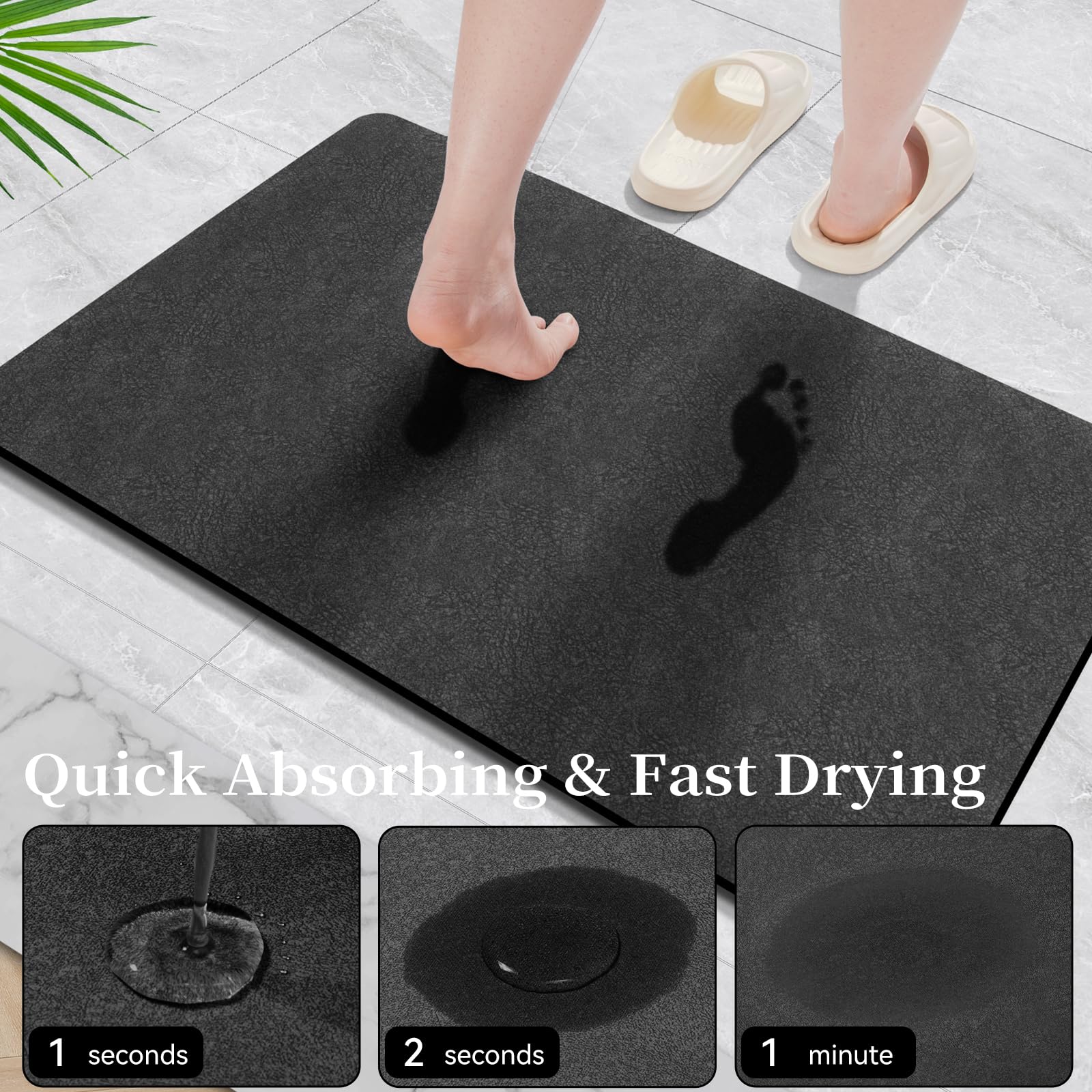 Alfombra de baño larga gris oscuro de 59 x 17 pulgadas, de tierra de diatomeas, alfombra de baño grande de secado rápido, antideslizante con parte trasera de goma, alfombra de ducha súper absorbente,