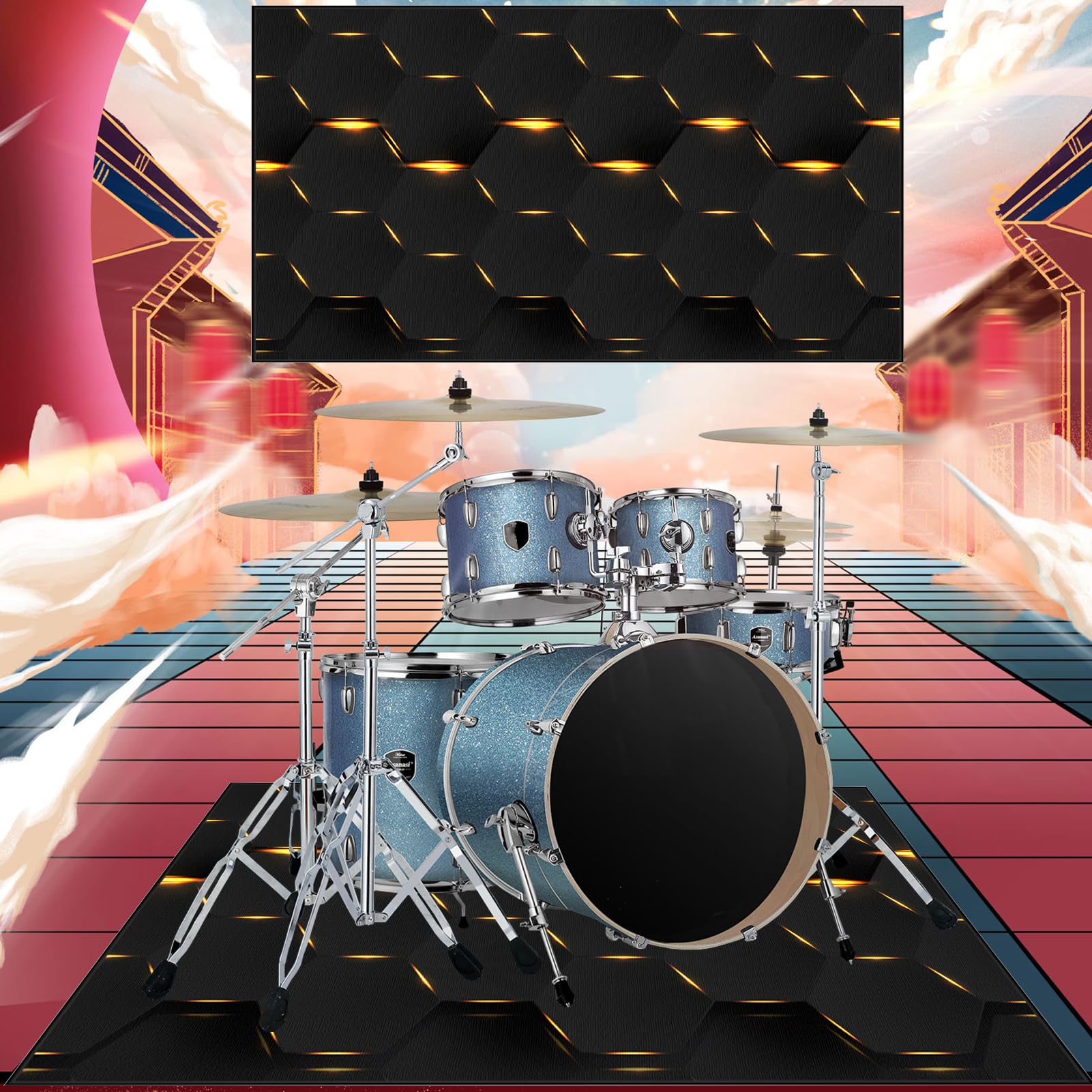 Trommel Teppiche rutschfeste | Schlagzeugteppich | Schlagzeug Teppich für Bass Drum Snare | Quadratische 200 x 170 cm Schallschutzdecke | Akustik Elektrisches Schlagzeug Teppich für Studio | Wohnung
