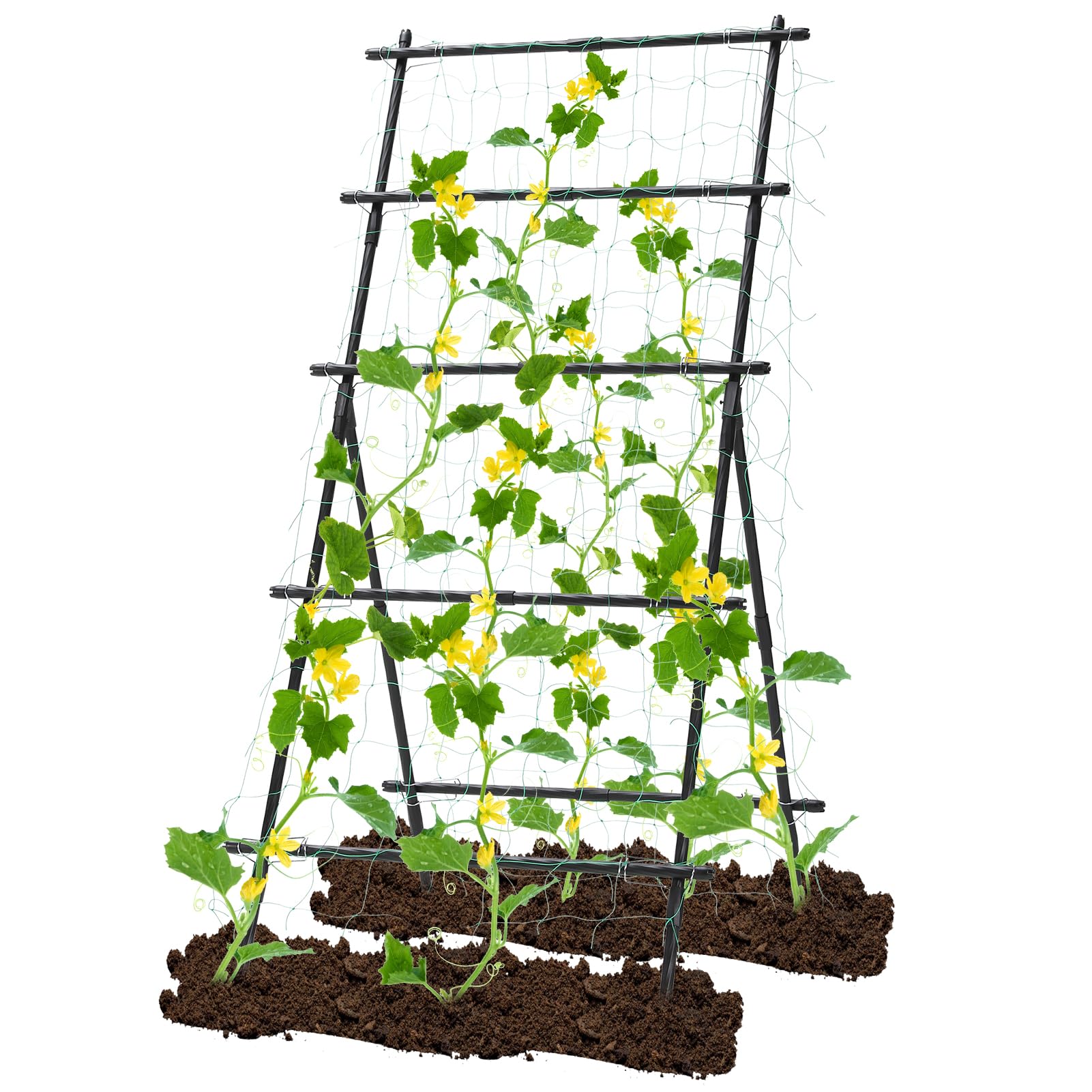 Garden Trellis for Climbing Plants, 6ft Cucumber Trellis for Raised Bed, Pea Grape Vine Tomato Trellis Cattle Panel A Frame Vegetable Plant Support Outdoor for Backyard, Black