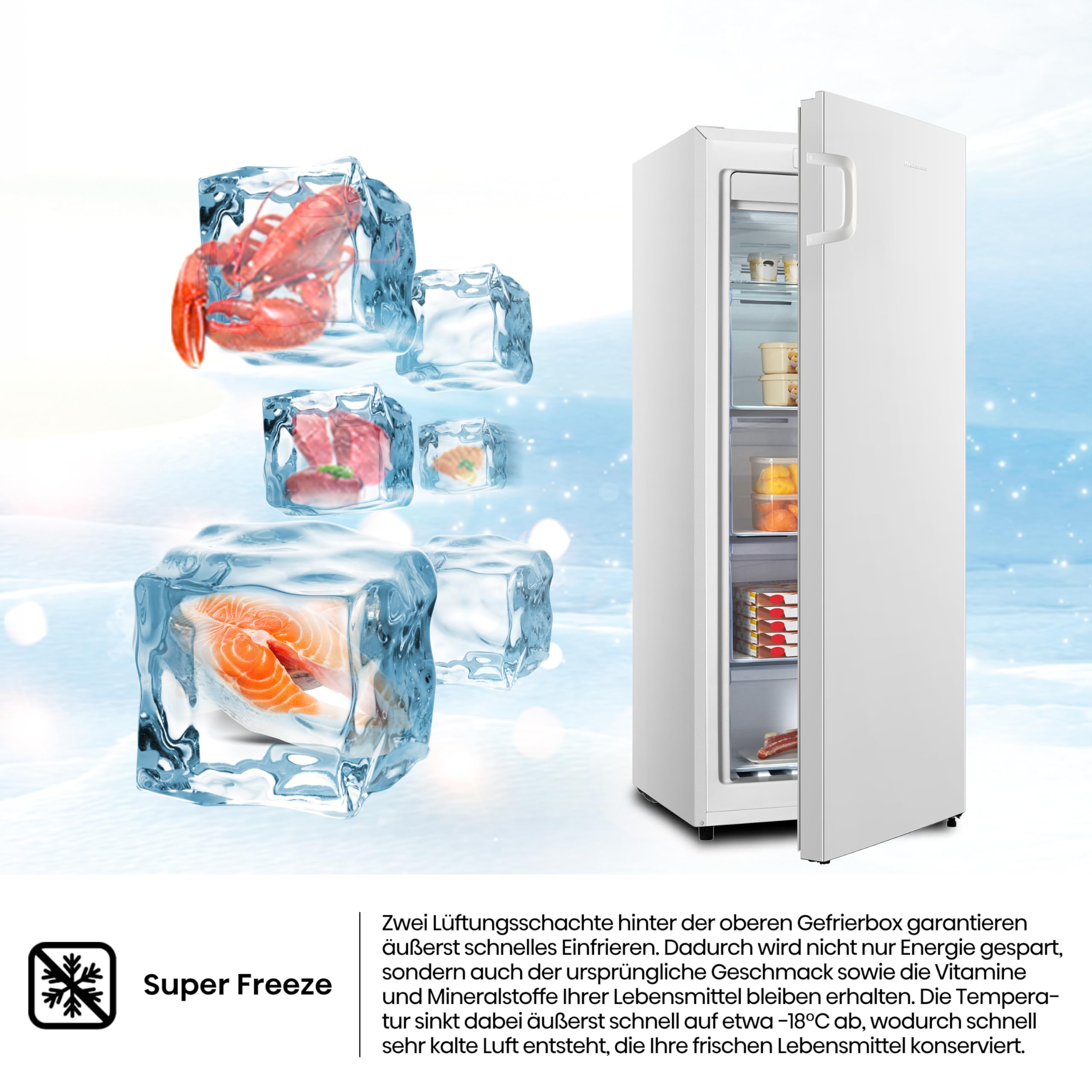 Hisense FV191N4AW2 Gefrierschrank/ TotalNoFrost/ SuperFreeze/ Türalarm/ Multiflow 360°/ BigBox/ 143 147L – Bild 6