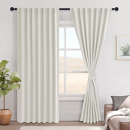 Miniatura 52 de Hiasan Cortinas opacas blancas extra anchas para dormitorio, cortinas opacas térmicas extra anchas de 72 pulgadas de largo, con pestaña trasera,