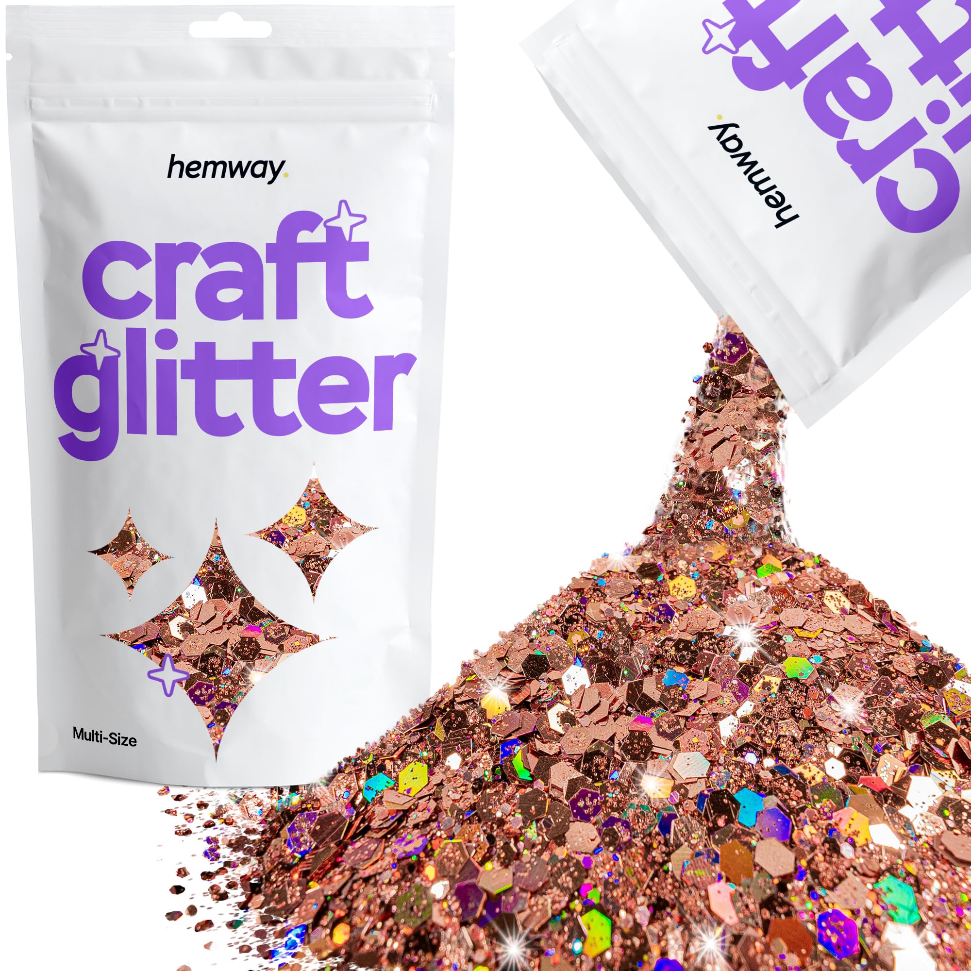 Hemway Craft Glitter Rose Gold Holographic 100g Multi Size Glitter for Crafts Resin, Cosmetic, Nail, Face, Body, Festival