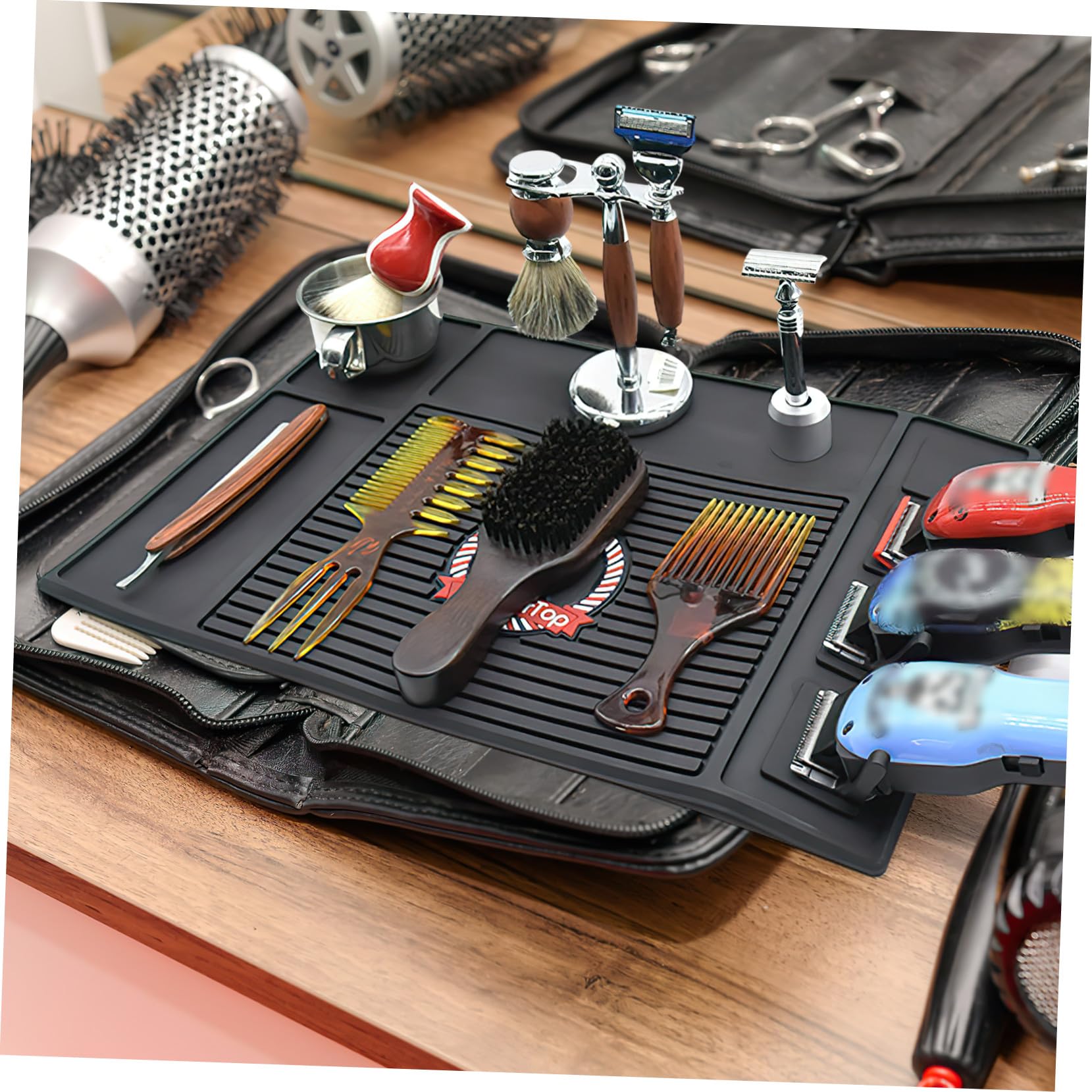Tappetino per Strumenti da Parrucchiere Magnetico in Silicone Durevole Tappetino per Stazione per Chioma Porta Tosatrice e Organizzatore di Forbici