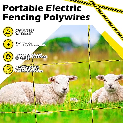 Miniatura 3 de Alambre de polietileno eléctrico de 1312 pies, 1,312.3 ft, alambre de polietileno eléctrico portátil con 100 piezas aislador eléctrico de valla
