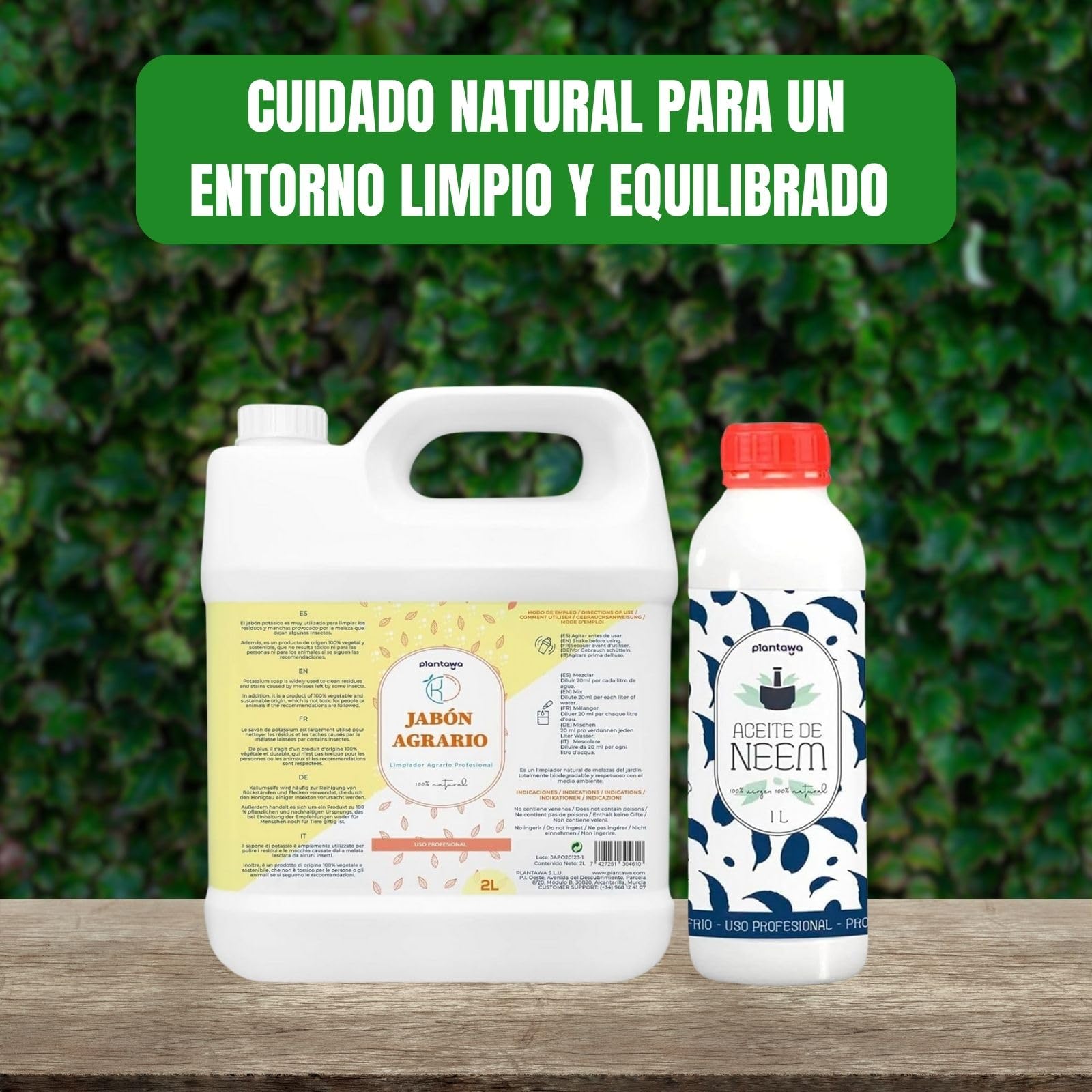 PLANTAWA Pack Ahorro Jabón Potásico 2L + Aceite de Neem 1L | Solución Multiusos | Fácil Aplicación y Máxima Eficacia | Versátil | Uso en Interior y Exterior | Productos de origen natural
