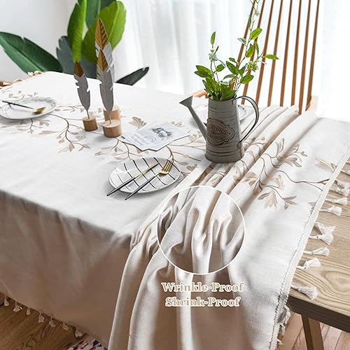 Miniatura 4 de ColorBird Mantel cuadrado de 55 x 55 pulgadas, mantel de cocina de lino y algodón, sin arrugas, mantel de granja para mesa auxiliar, comedor,