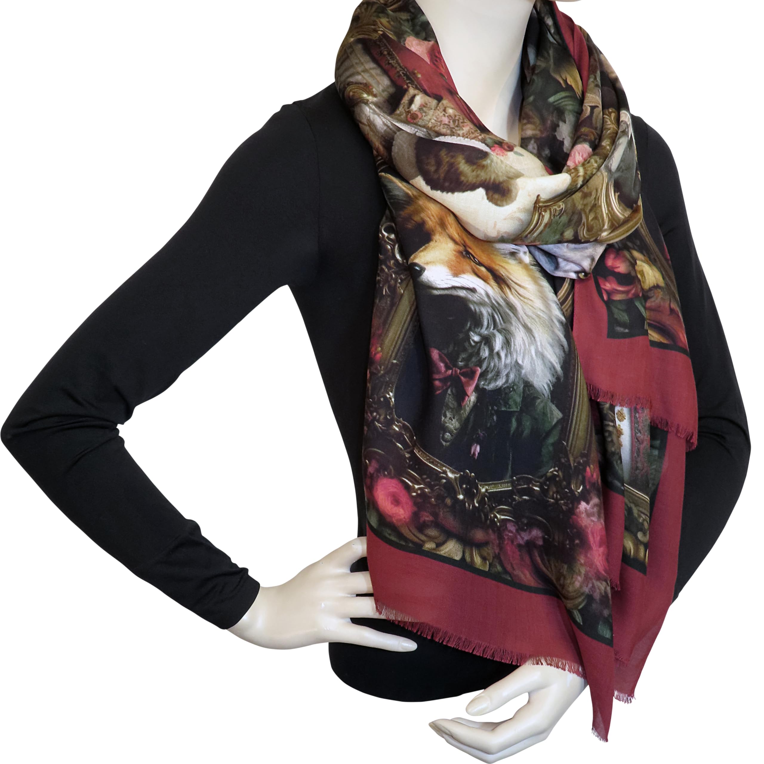 Alexandra Maxa Schal Damen „Fröhliche Tiermotive“ – weicher Modal Damenschal mit stilvoll gekleideten Tieren – großer Designer Schal – modisches Accessoire & Geschenk für Tierliebhaber