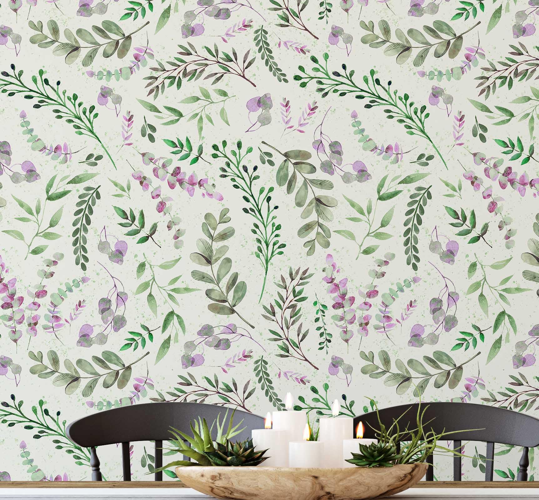 Papel tapiz impermeable de hojas y vinilo autoadhesivo para revestimiento de pared botánico verde