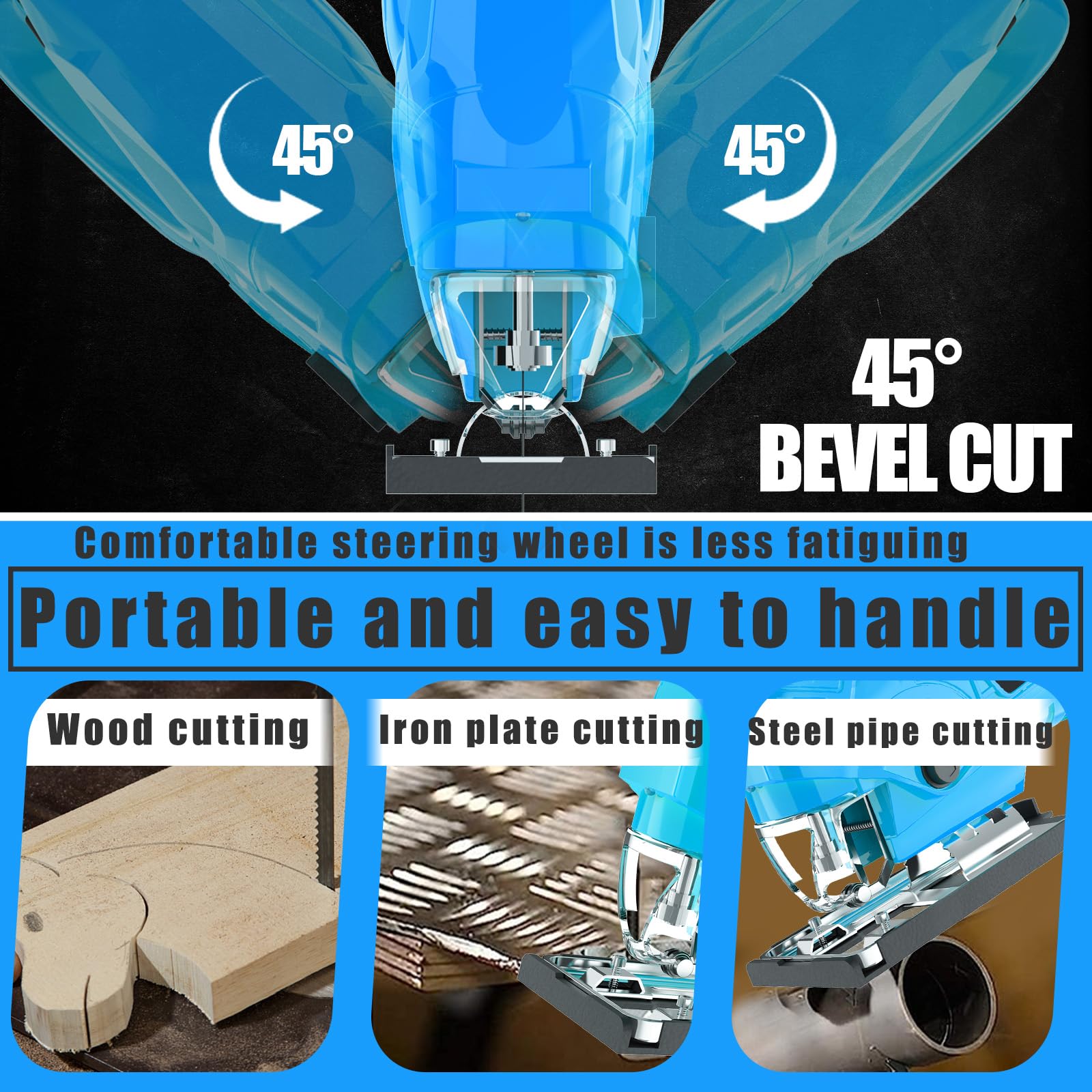 Akku Stichsäge Bürstenlos mit 2x 3,0Ah Akkus und Ladegerät, Ersatz für Makita DJV180Z, Arretierung und stufenlosem Geschwindigkeitsschalter, Schneller Blattwechsel für Holz, PVC, Sperrholz und Metall