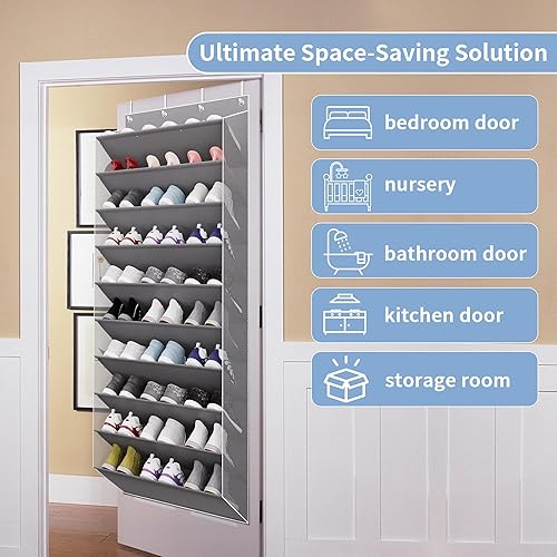 Miniatura 7 de Organizador de zapatos de 10 niveles de tamaño grande sobre la puerta, capacidad para 30 pares de zapateros colgantes con bolsillos profundos para