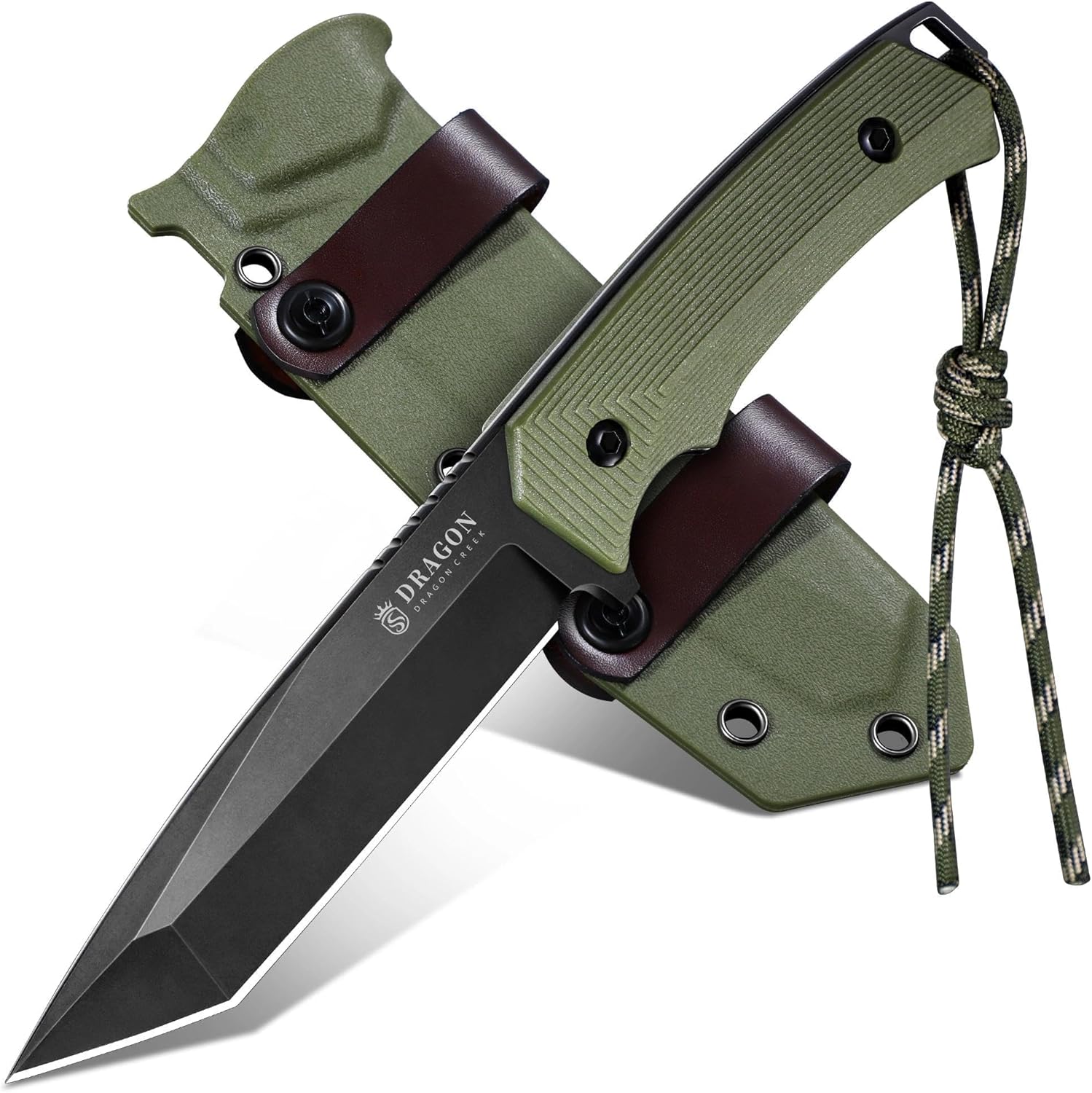 Dragon Creek Fixed Blade Knife - Full Tang Handle Green