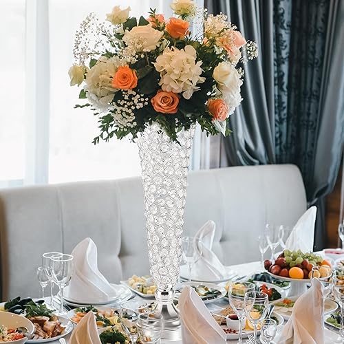 Miniatura 3 de Jarrones plateados para centros de mesa, jarrón floral de trompeta de cristal, 2 jarrones de cristal para centros de mesa, soporte de flores de 20